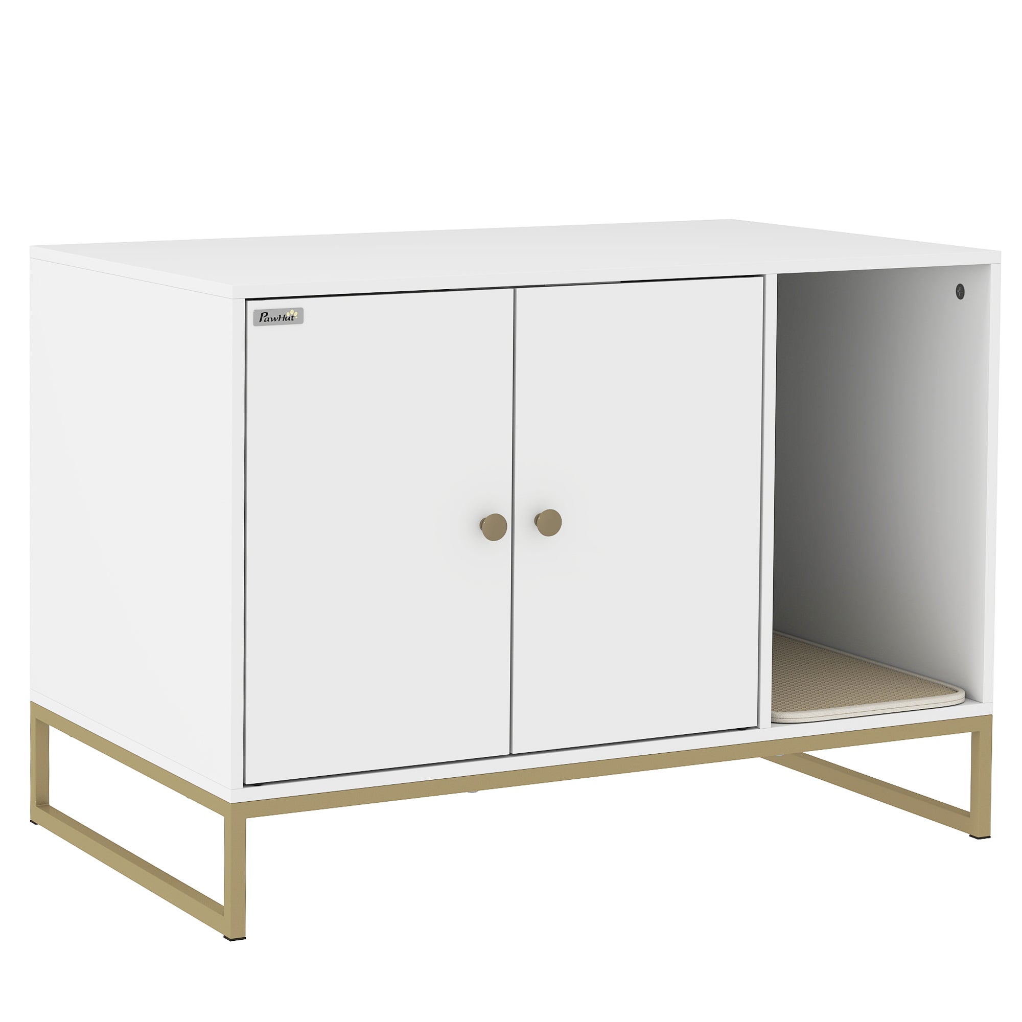 pawhut-meuble-liti-re-cach-e-avec-tapis-et-rangement-lat-ral-blanc image 2