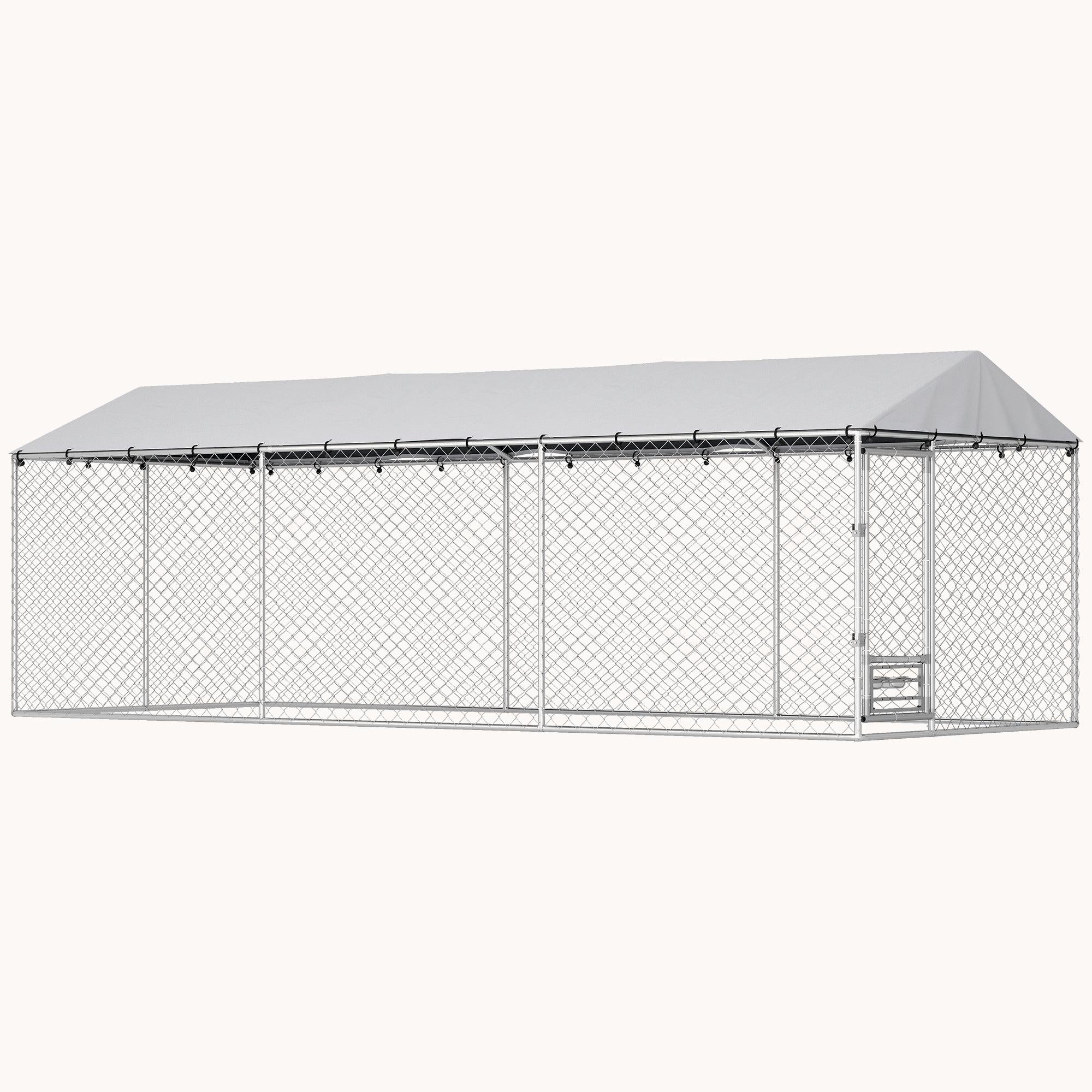 pawhut-chenil-ext-rieur-20-x-7-5-avec-toit-gamelles-et-double-verrou-argent image 2