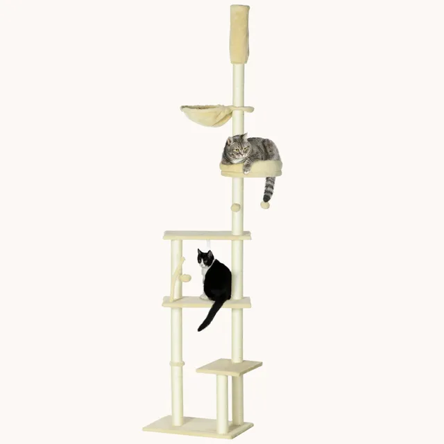pawhut-arbre-chat-hauteur-r-glable-230-250-cm-beige-multi-niveaux image 1