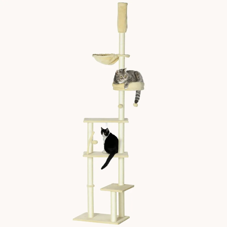pawhut-arbre-chat-hauteur-r-glable-230-250-cm-beige-multi-niveaux image 1