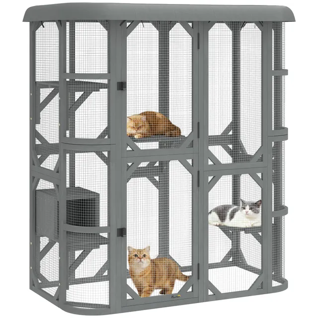 pawhut-pavillon-d-aventure-ext-rieur-pour-chat-walk-in-156-x-80-x-180-cm-gris image 1