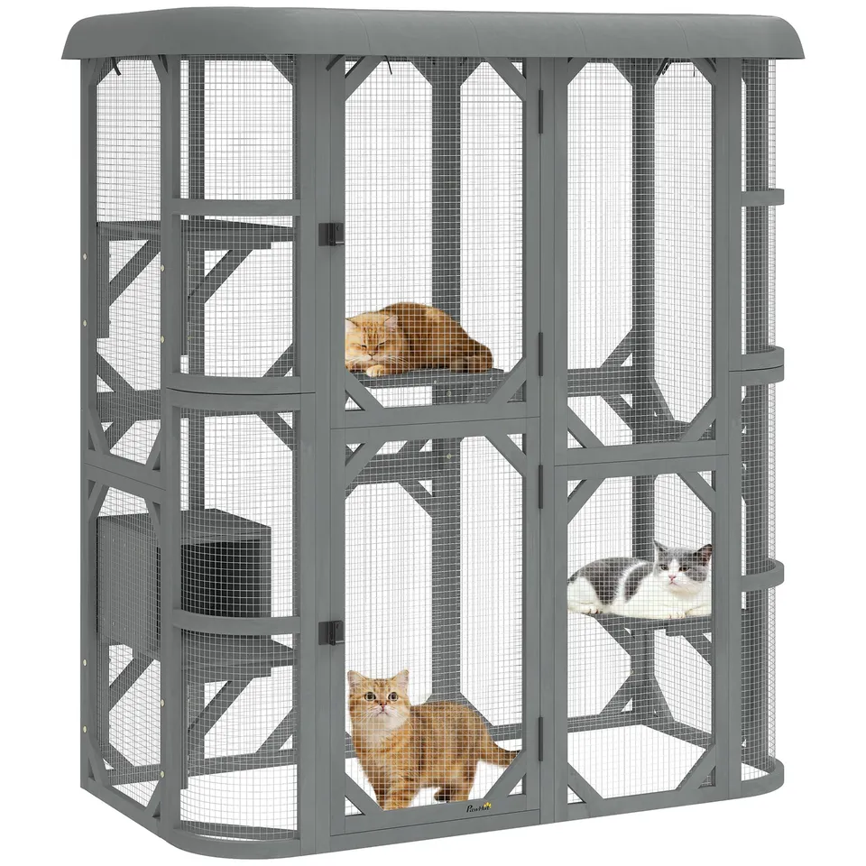 pawhut-pavillon-d-aventure-ext-rieur-pour-chat-walk-in-156-x-80-x-180-cm-gris image 1