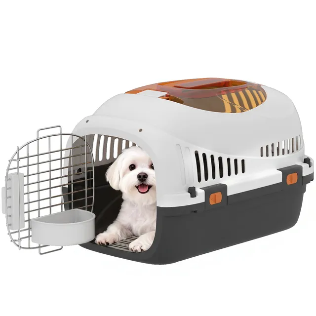 pawhut-cage-de-transport-rigide-avec-porte-acier-et-gamelle-49-x-32-x-31-cm image 1