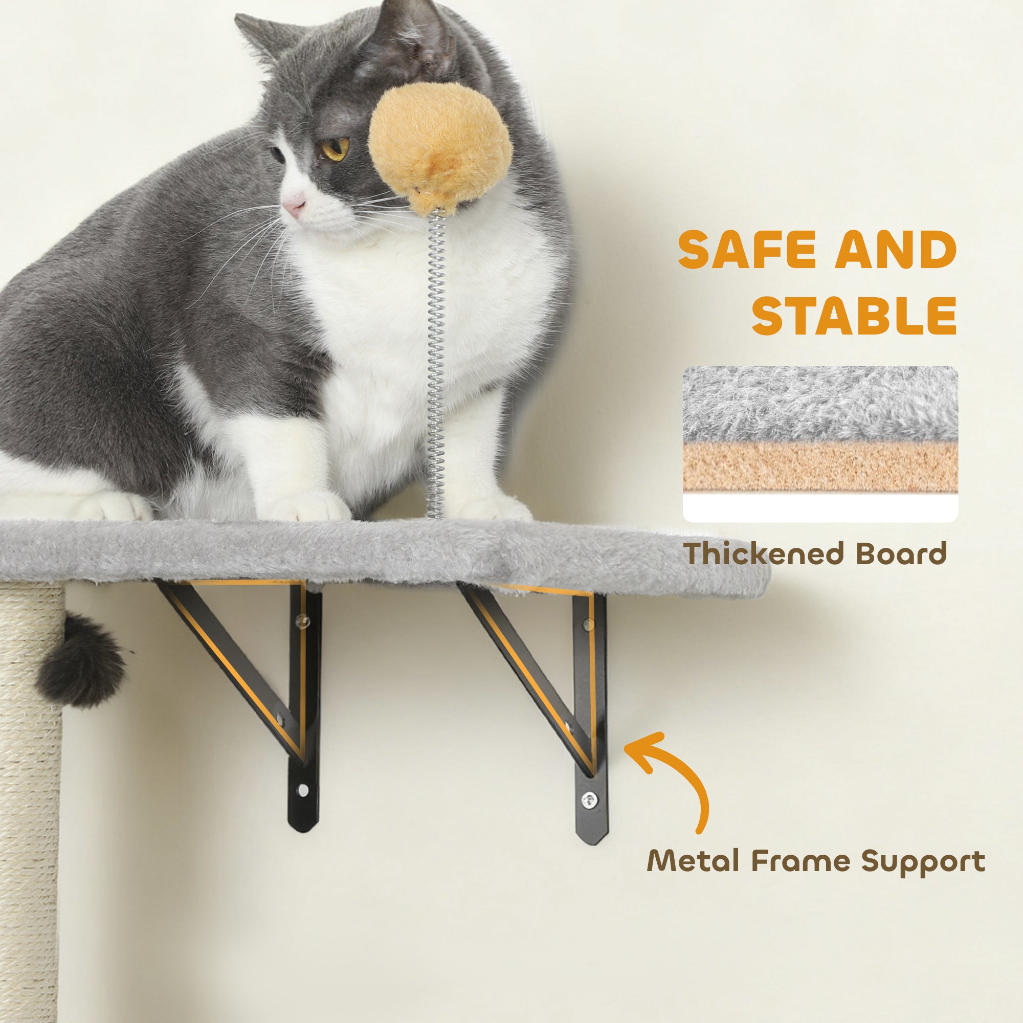 pawhut-set-4-tag-res-murales-pour-chat-avec-niche-hamac-lit-gris-clair image 6