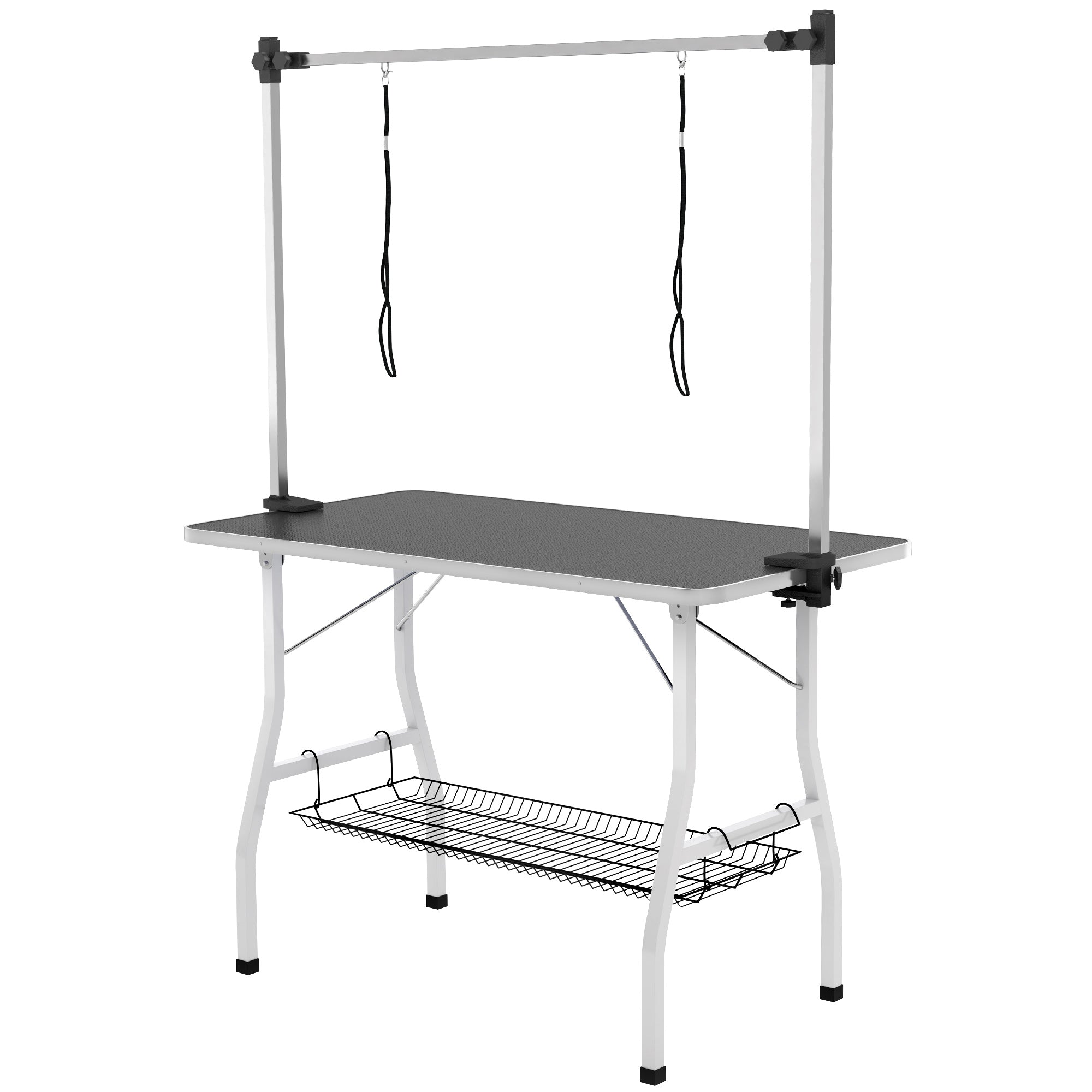 pawhut-table-de-toilettage-chien-pliable-107-cm-bras-r-glable-noire image 2