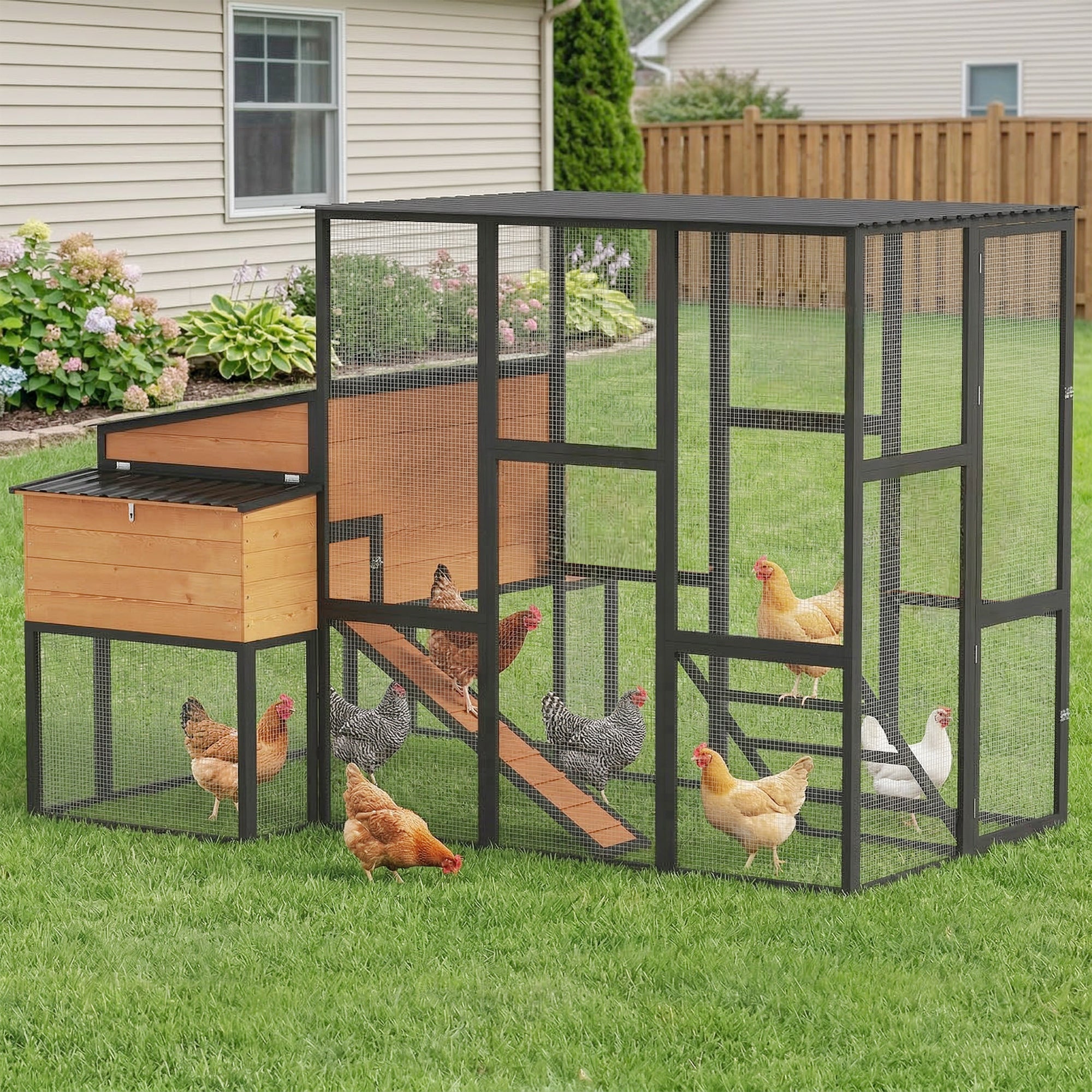 pawhut-poulailler-en-bois-105-walk-in-pour-7-12-poules-avec-enclos-et-2-pondoirs image 4