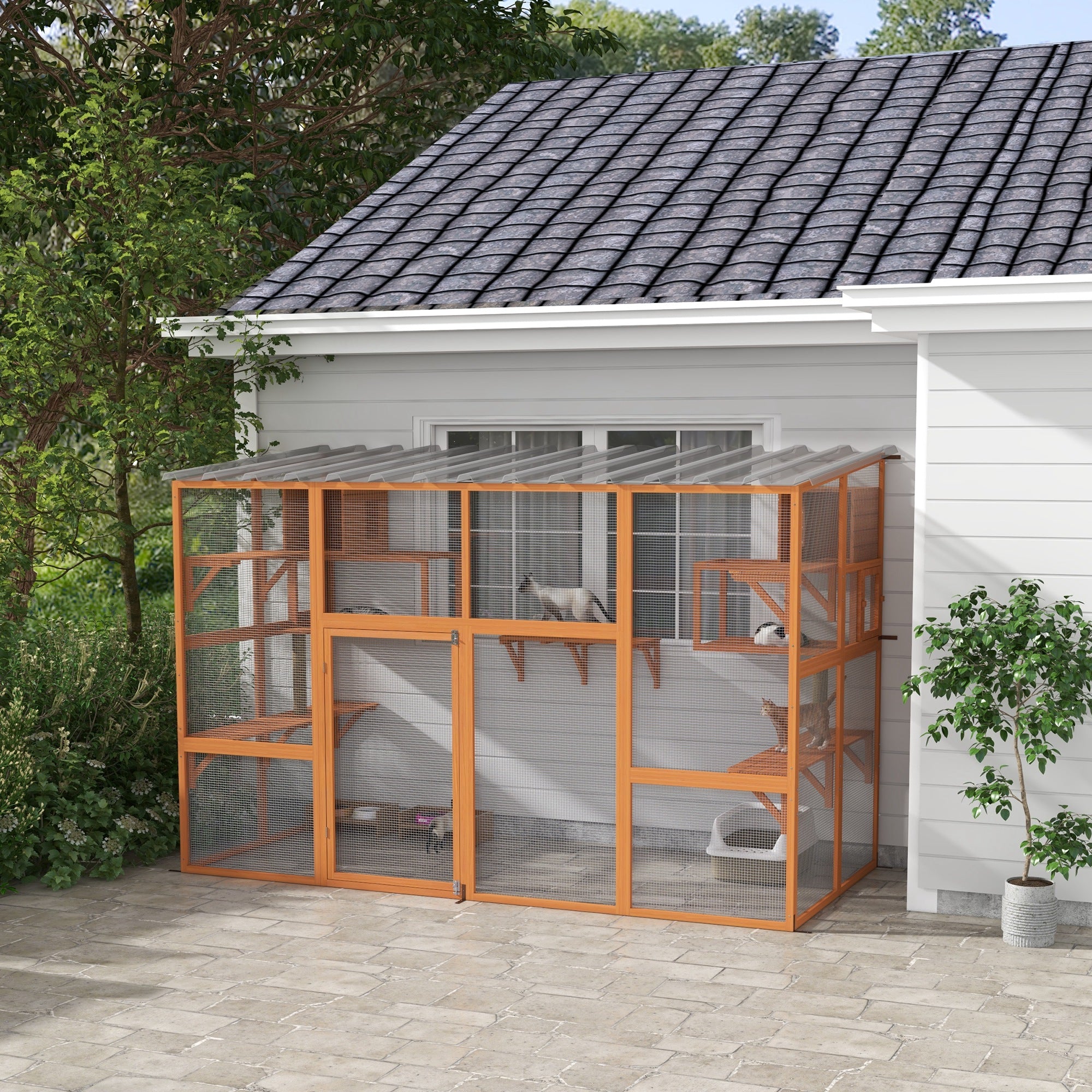 pawhut-catio-enclos-ext-rieur-walk-in-orange-avec-plateformes-et-condos image 3