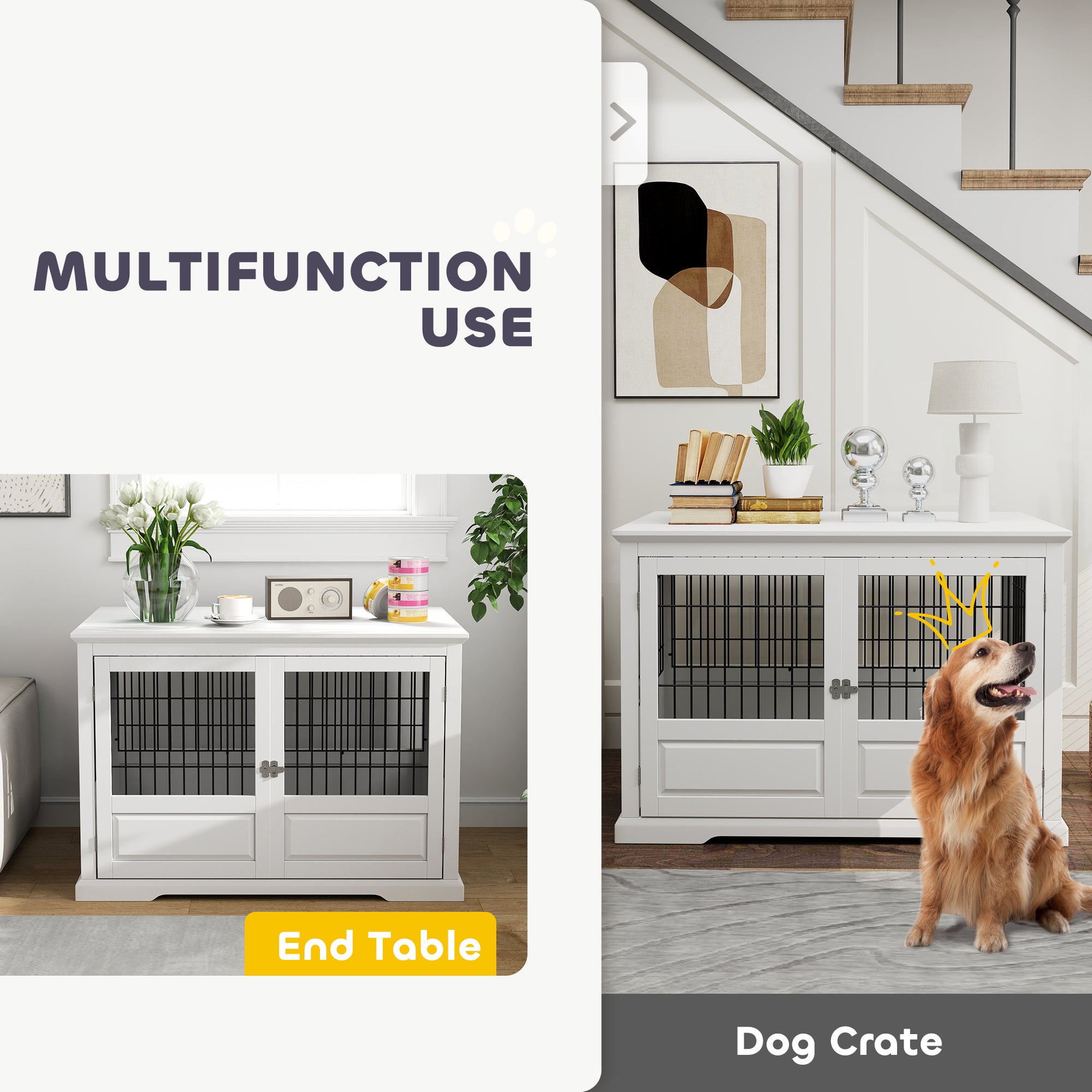 pawhut-cage-meuble-chien-xl-3-portes-avec-tiroir-blanc image 7
