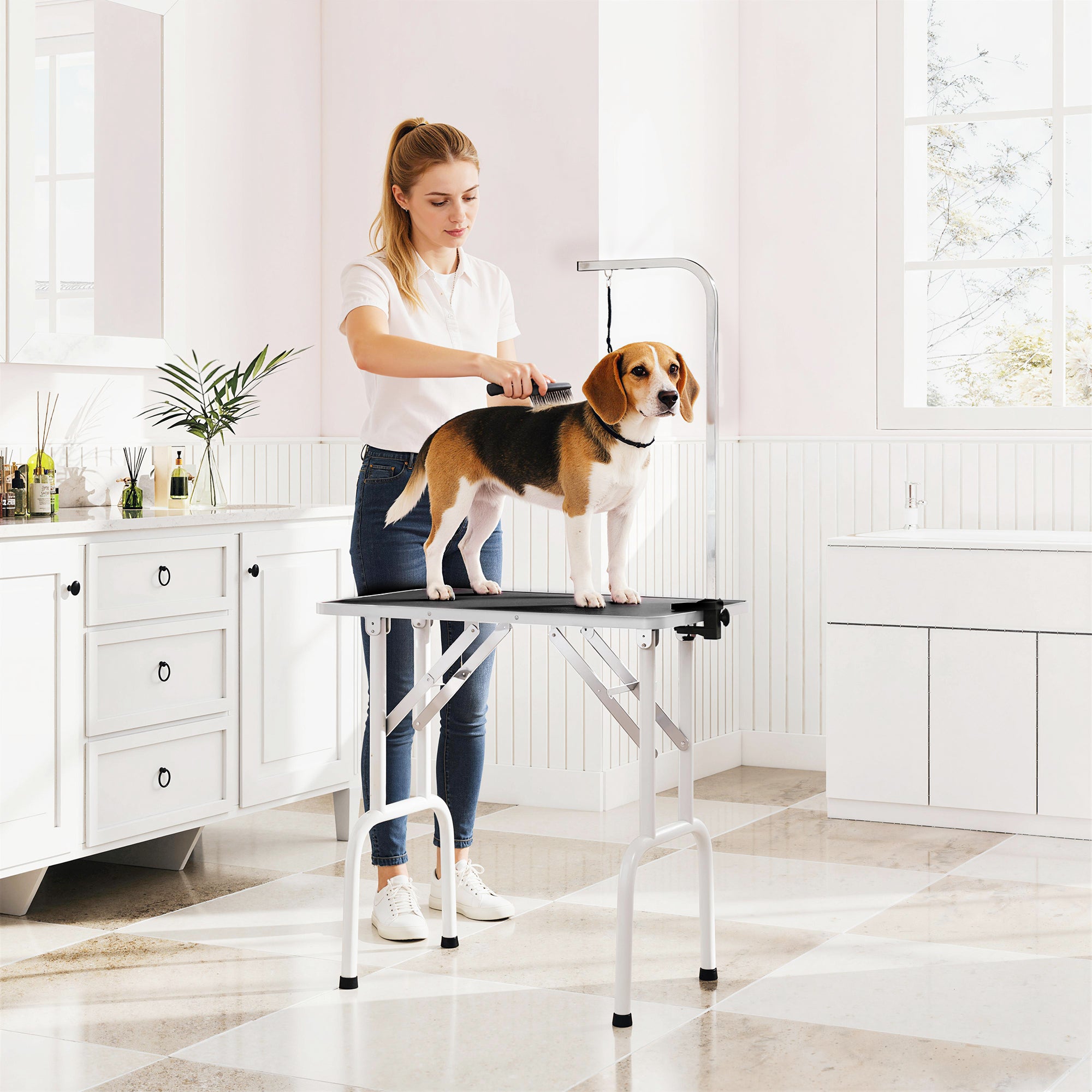pawhut-table-de-toilettage-pliable-32-avec-bras-r-glable-dessus-antid-rapant-noi image 3