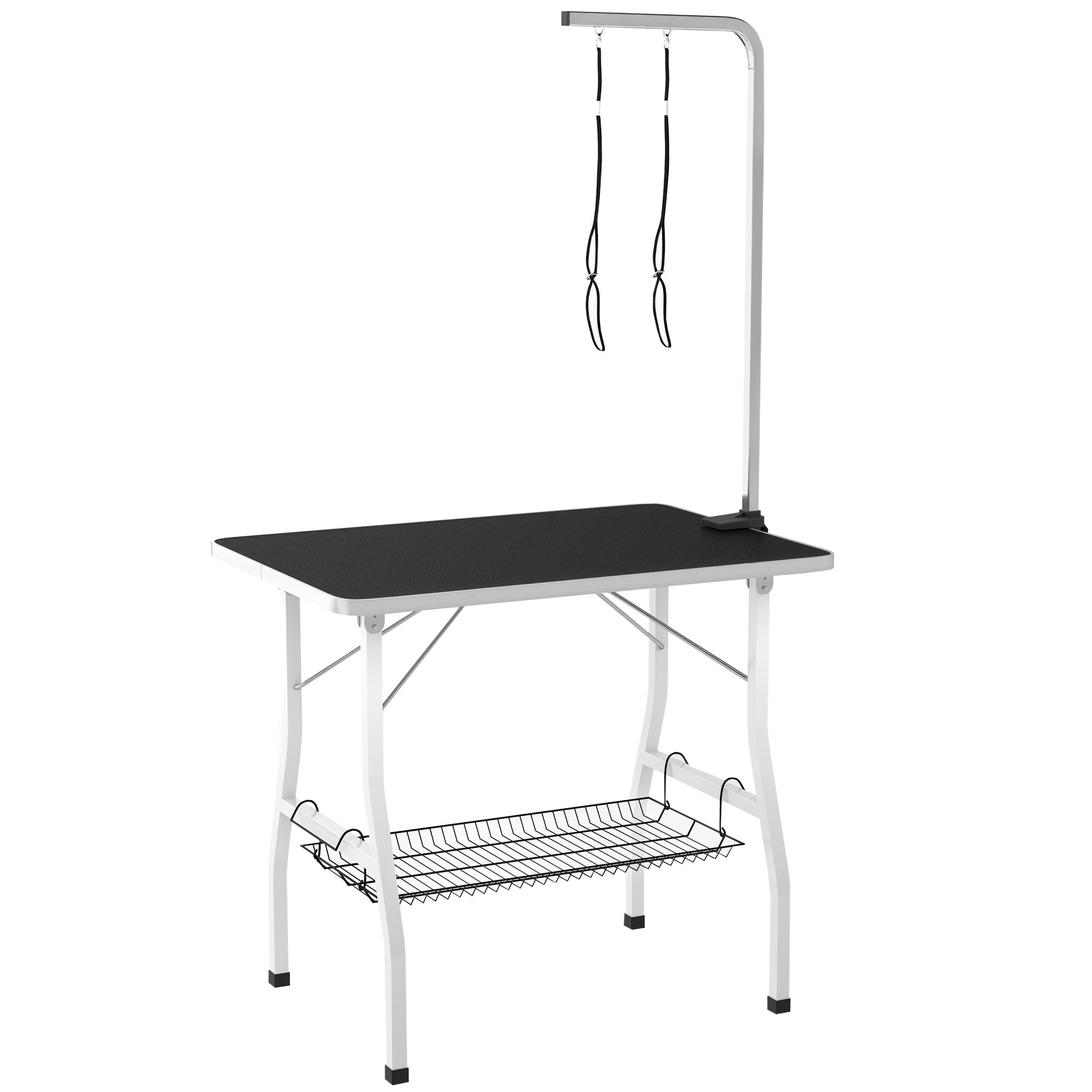 pawhut-table-de-toilettage-35-x-24-x-61-bras-r-glable-plateau-caoutchouc-noir image 2