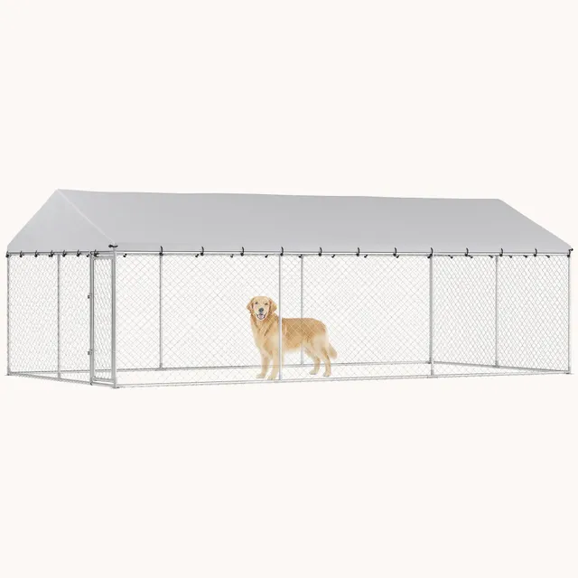pawhut-chenil-d-ext-rieur-xxl-avec-toit-tanche-20-x-10-argent image 1