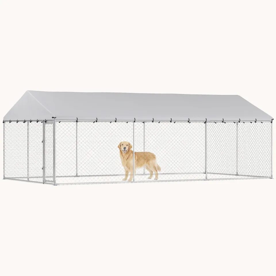 pawhut-chenil-d-ext-rieur-xxl-avec-toit-tanche-20-x-10-argent image 1