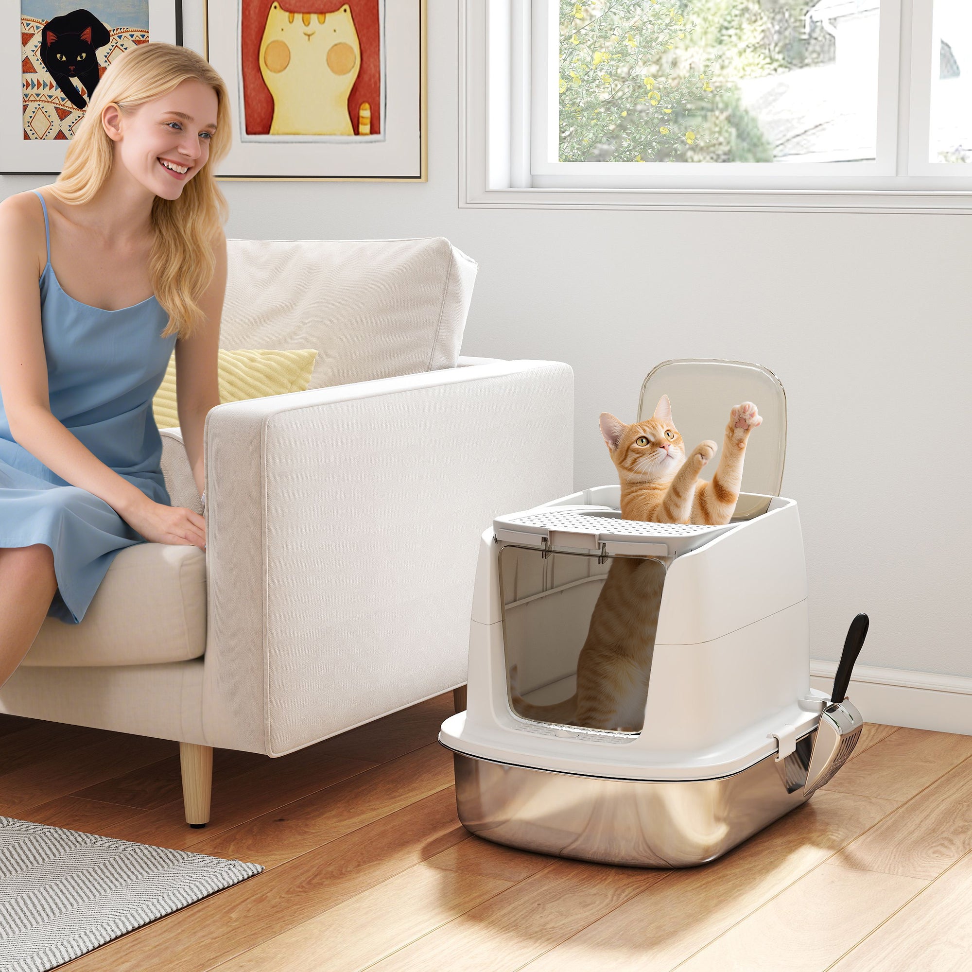 pawhut-bac-liti-re-chat-inox-anti-odeurs-deluxe-blanc-52-4-cm image 4