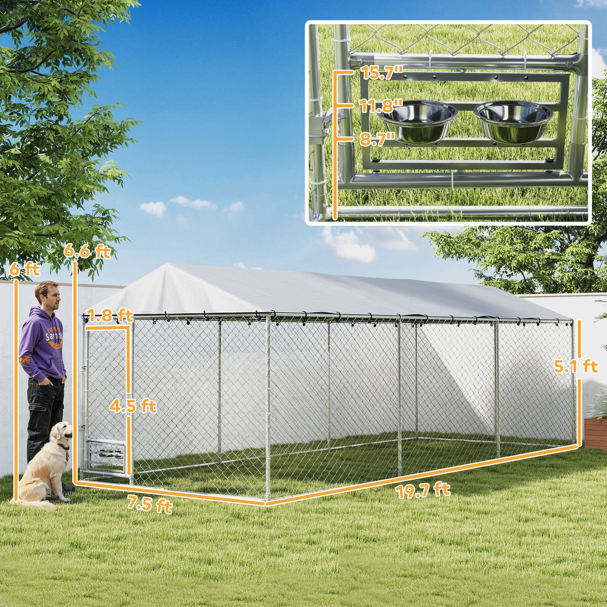pawhut-chenil-ext-rieur-20-x-7-5-avec-toit-gamelles-et-double-verrou-argent image 5