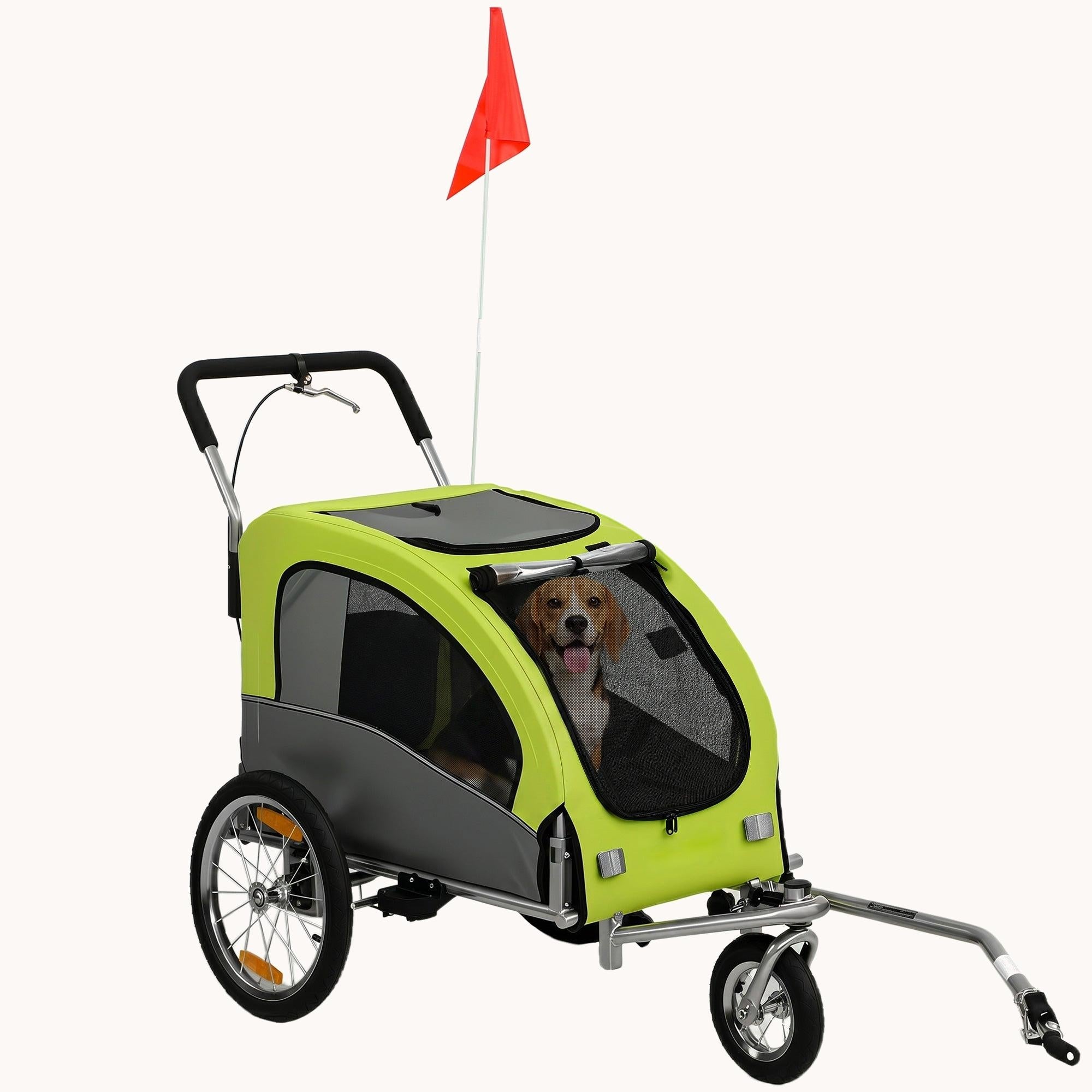 pawhut-remorque-v-lo-et-poussette-chien-2-en-1-avec-suspension-20-kg-verte image 1