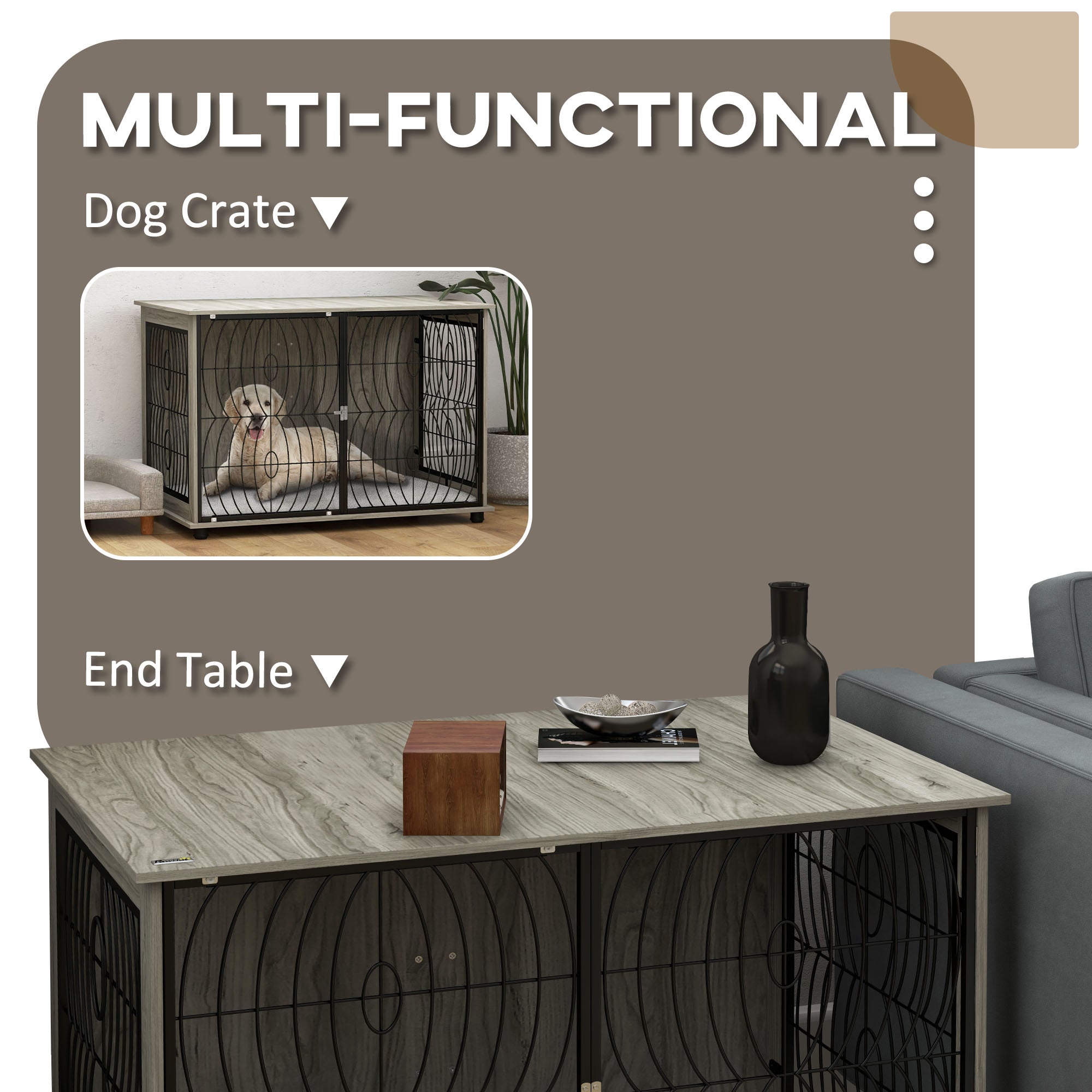 pawhut-cage-chien-table-d-appoint-118x75x82cm-avec-coussin-gris image 7