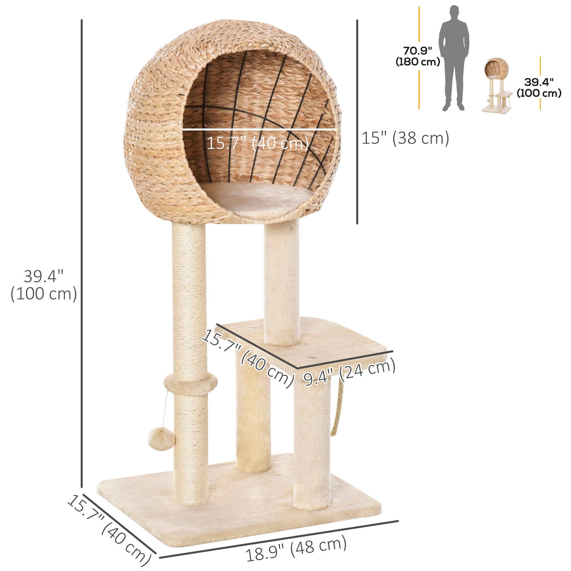 pawhut-arbre-chat-multi-niveaux-99-cm-avec-griffoir-sisal-et-maison image 5