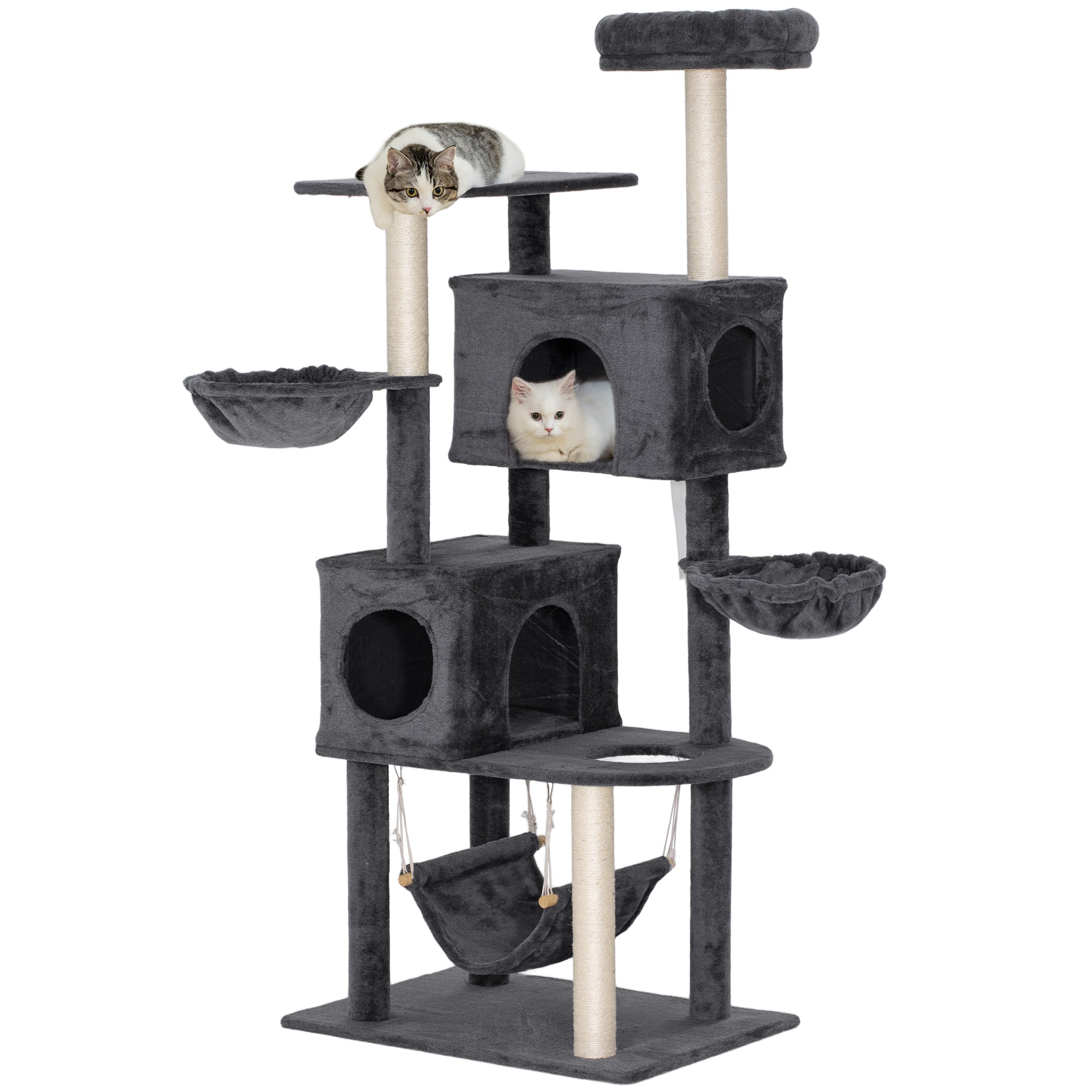 pawhut-arbre-chat-168-cm-2-niches-3-hamacs-avec-nid-sup-rieur-gris-fonc image 1