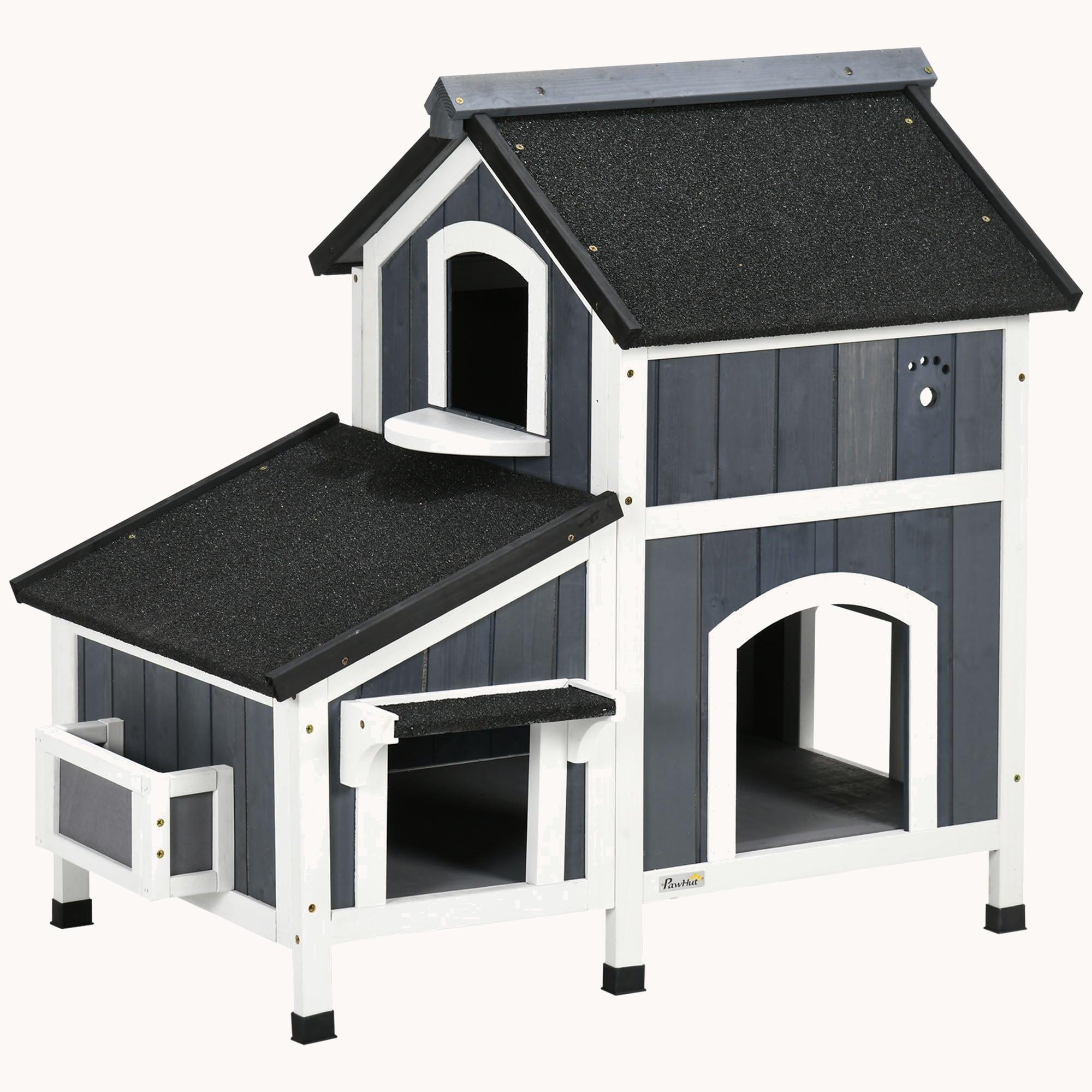 pawhut-maison-chat-ext-rieur-avec-toit-imperm-able-et-entr-es-multiples-gris image 1