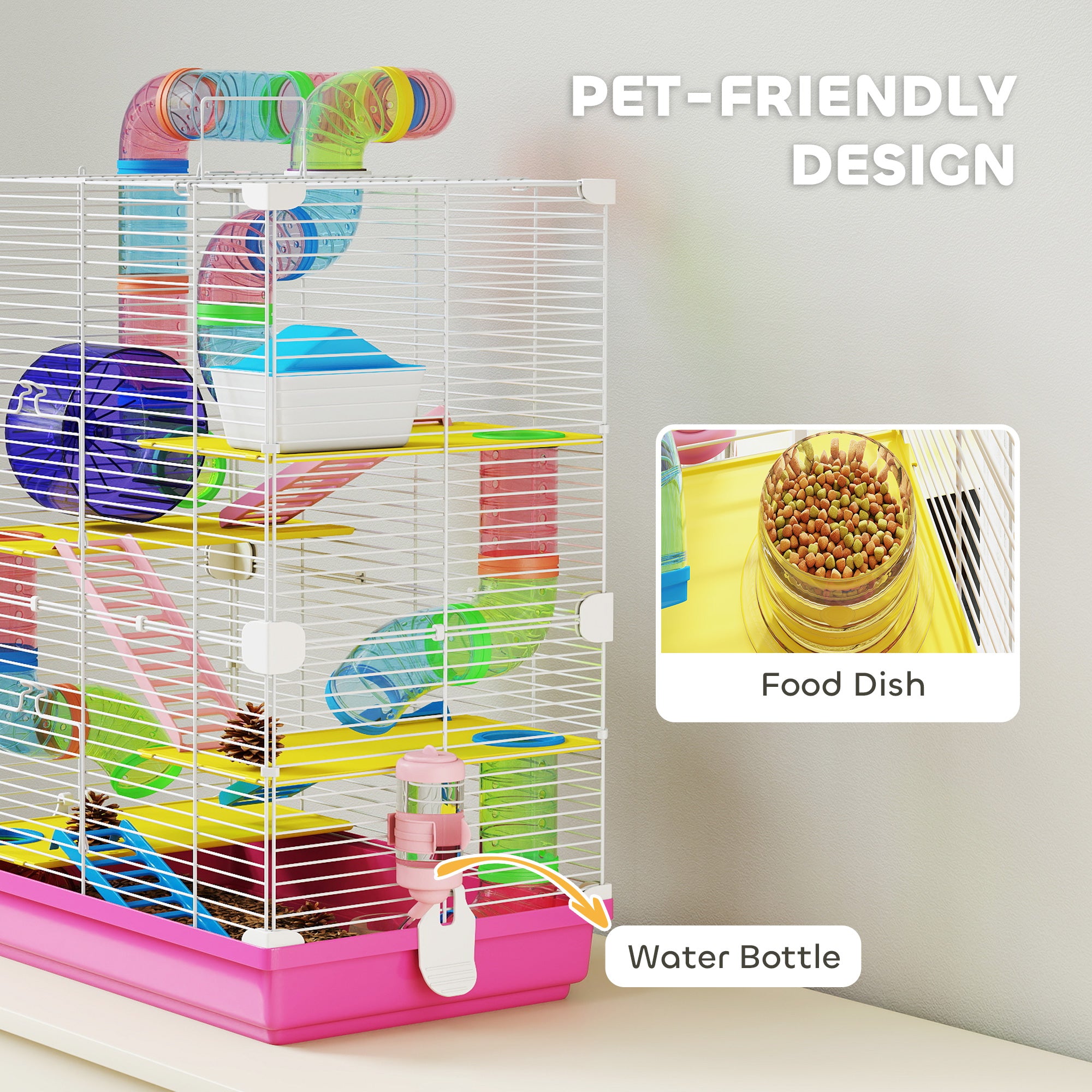 pawhut-cage-hamster-5-tages-rose-avec-roues-tubes-et-accessoires-pour-gerbilles image 7