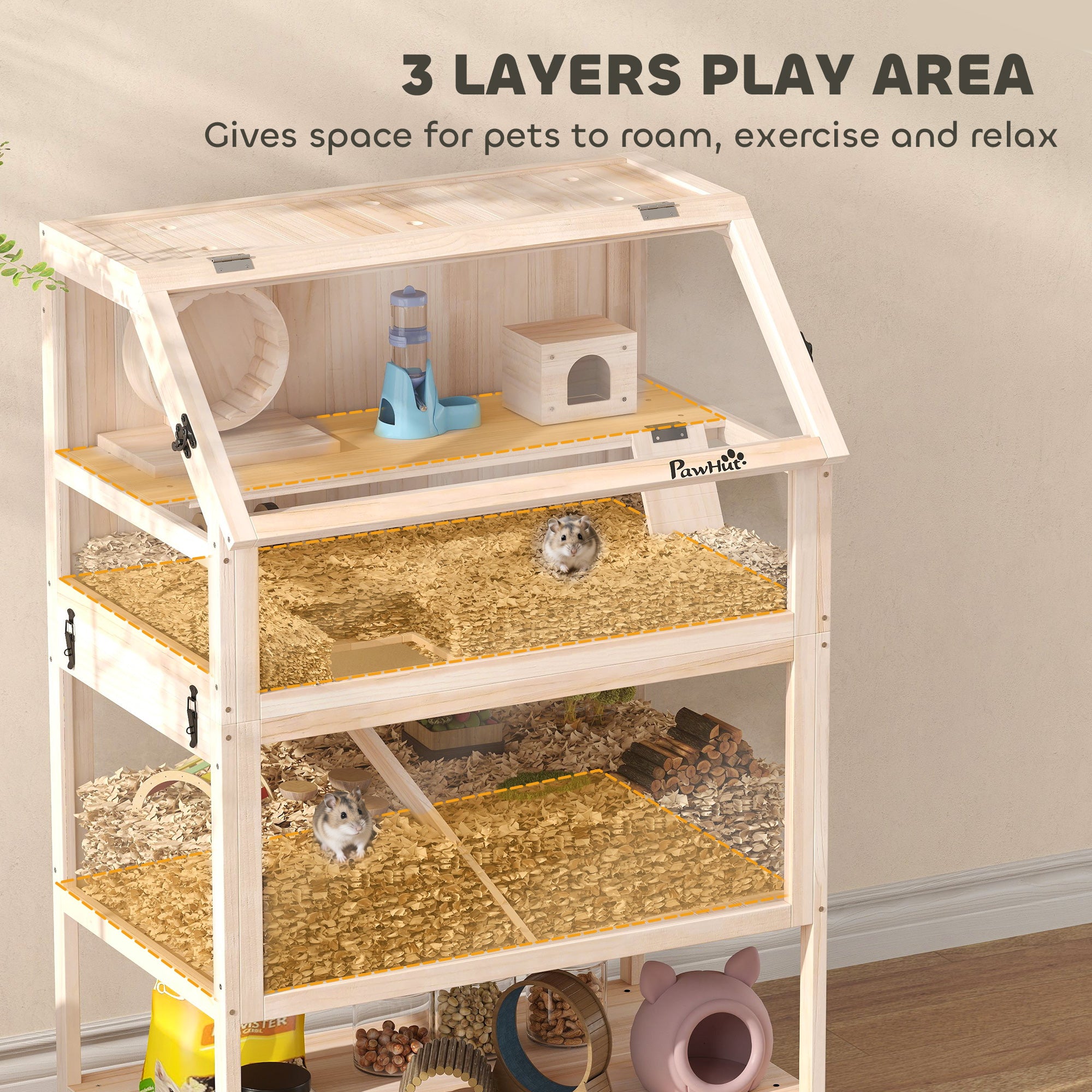 pawhut-cage-hamster-3-niveaux-80-cm-avec-roue-balan-oire-et-cabane image 6