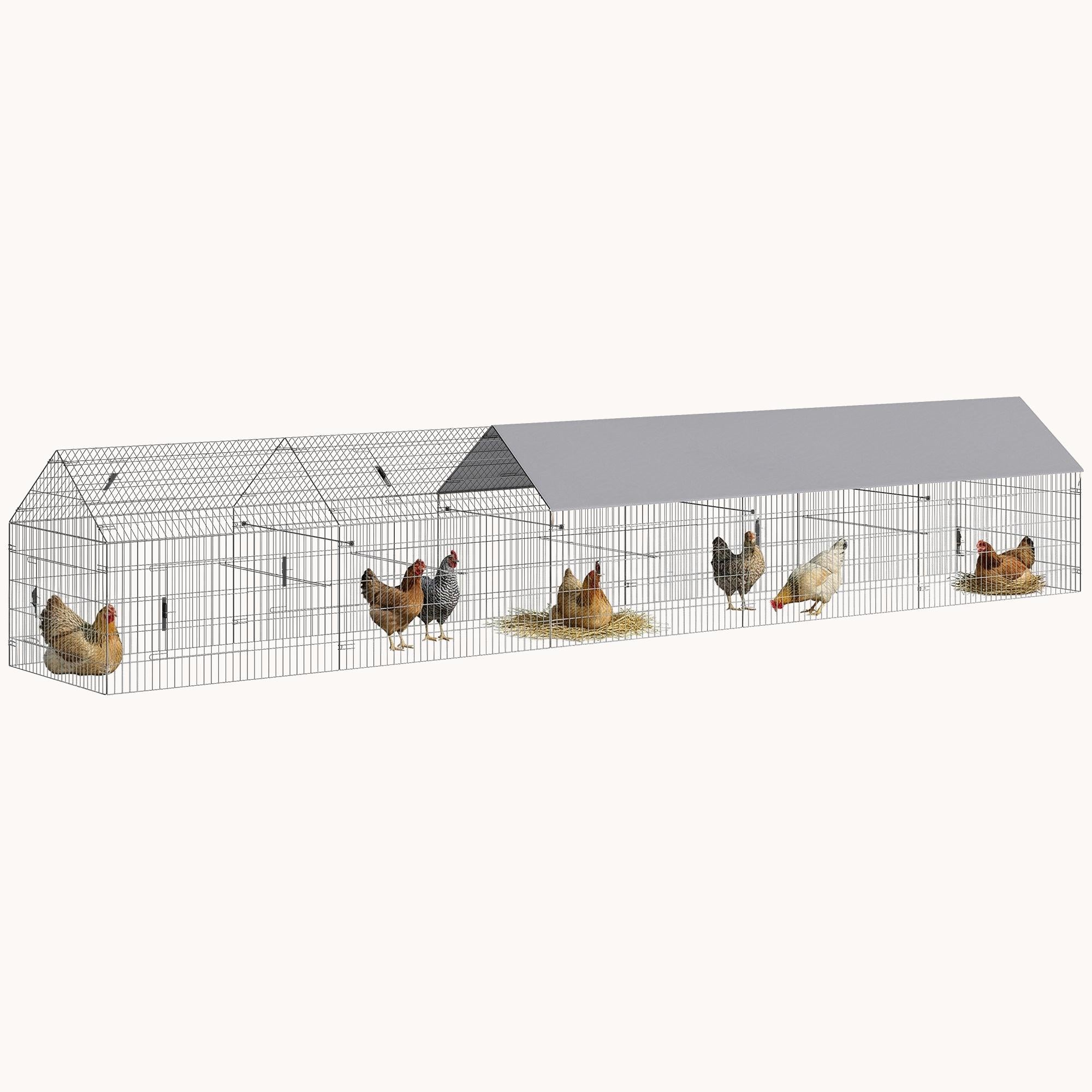 pawhut-enclos-poulailler-m-tal-avec-b-che-et-10-portes-pour-7-9-poules-gris image 1