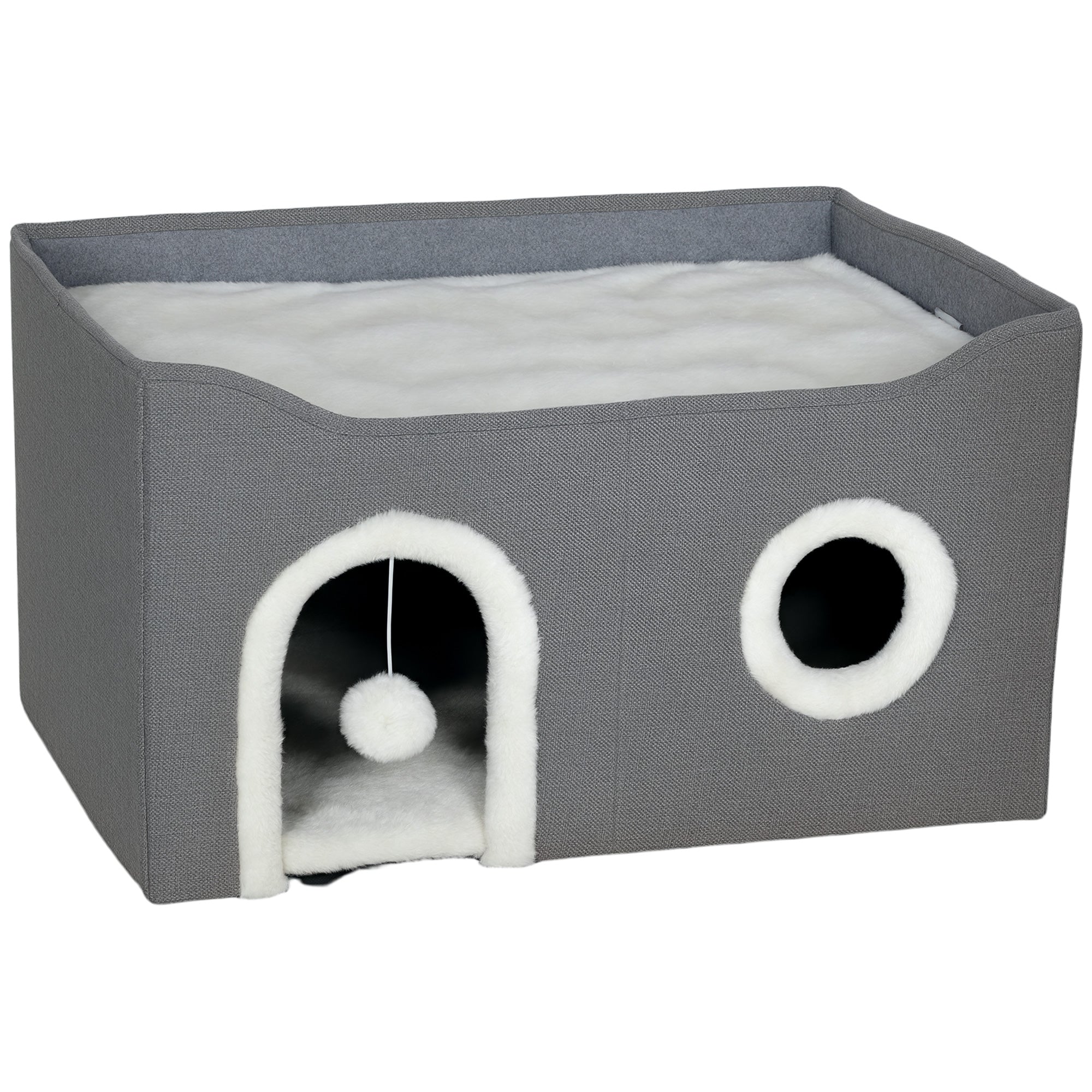 pawhut-maison-pour-chat-pliable-avec-griffoir-coussin-et-balle image 2