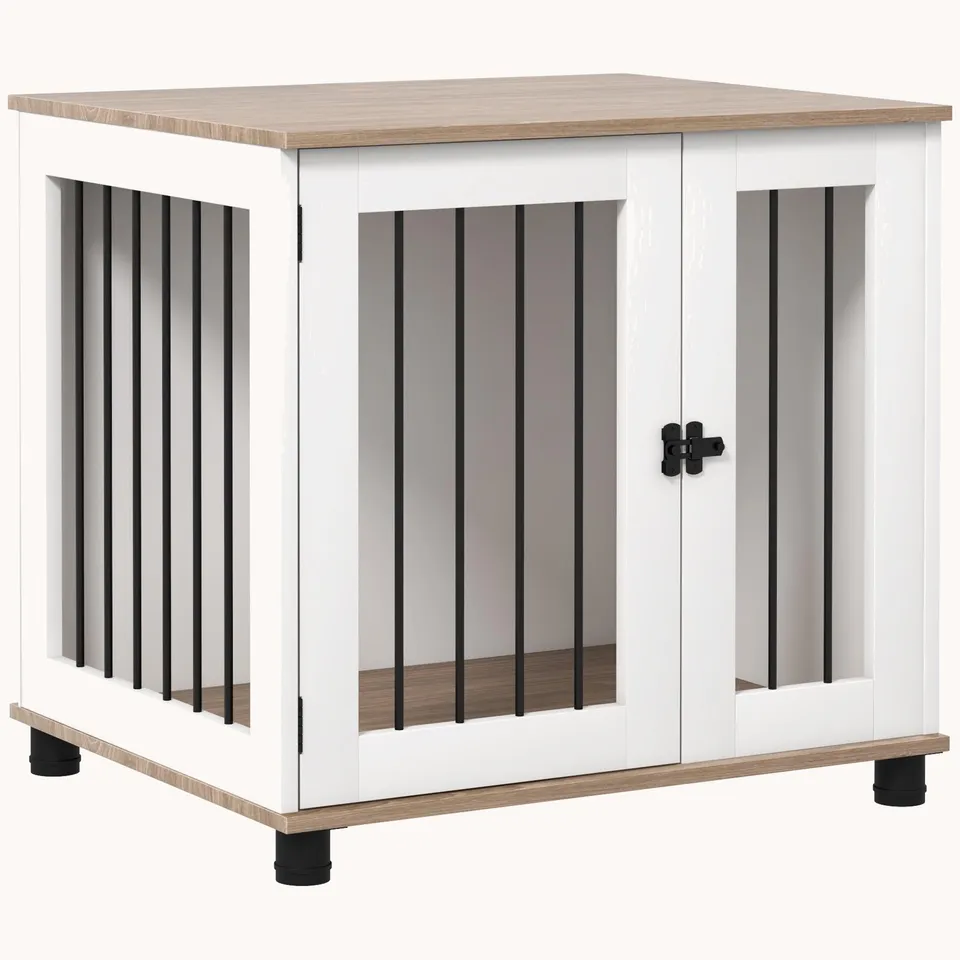 pawhut-cage-meuble-marron-pour-chiens-petits-et-moyens-avec-double-porte image 1