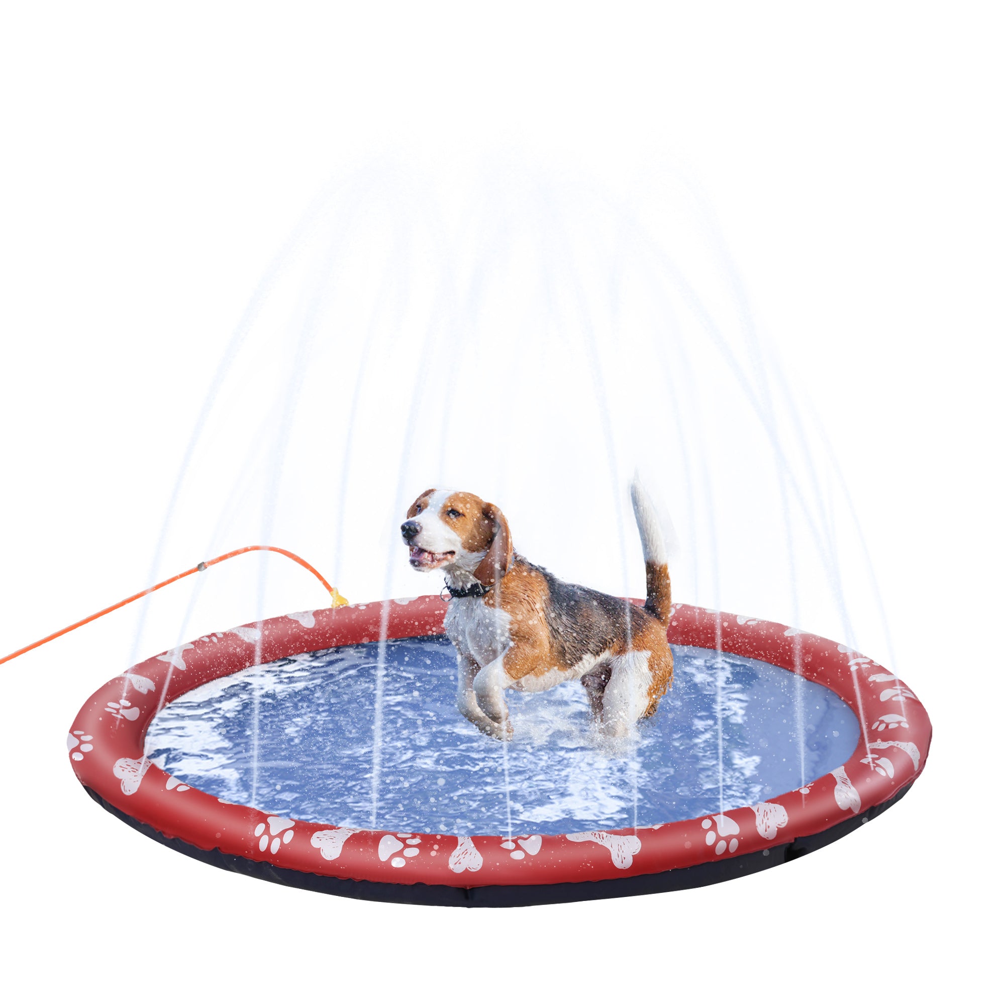 pawhut-tapis-splash-pad-chien-150-cm-rouge-antid-rapant-avec-jet-arroseur-pliabl image 1