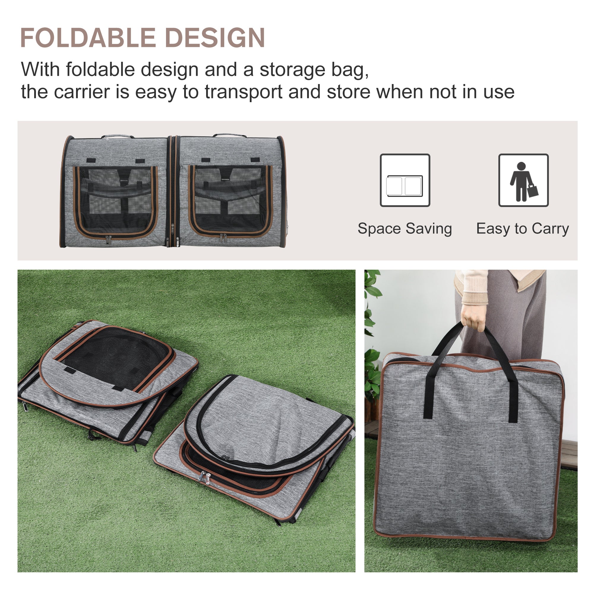 pawhut-sac-de-transport-double-pour-animaux-avec-s-parateur-et-coussins-gris image 6