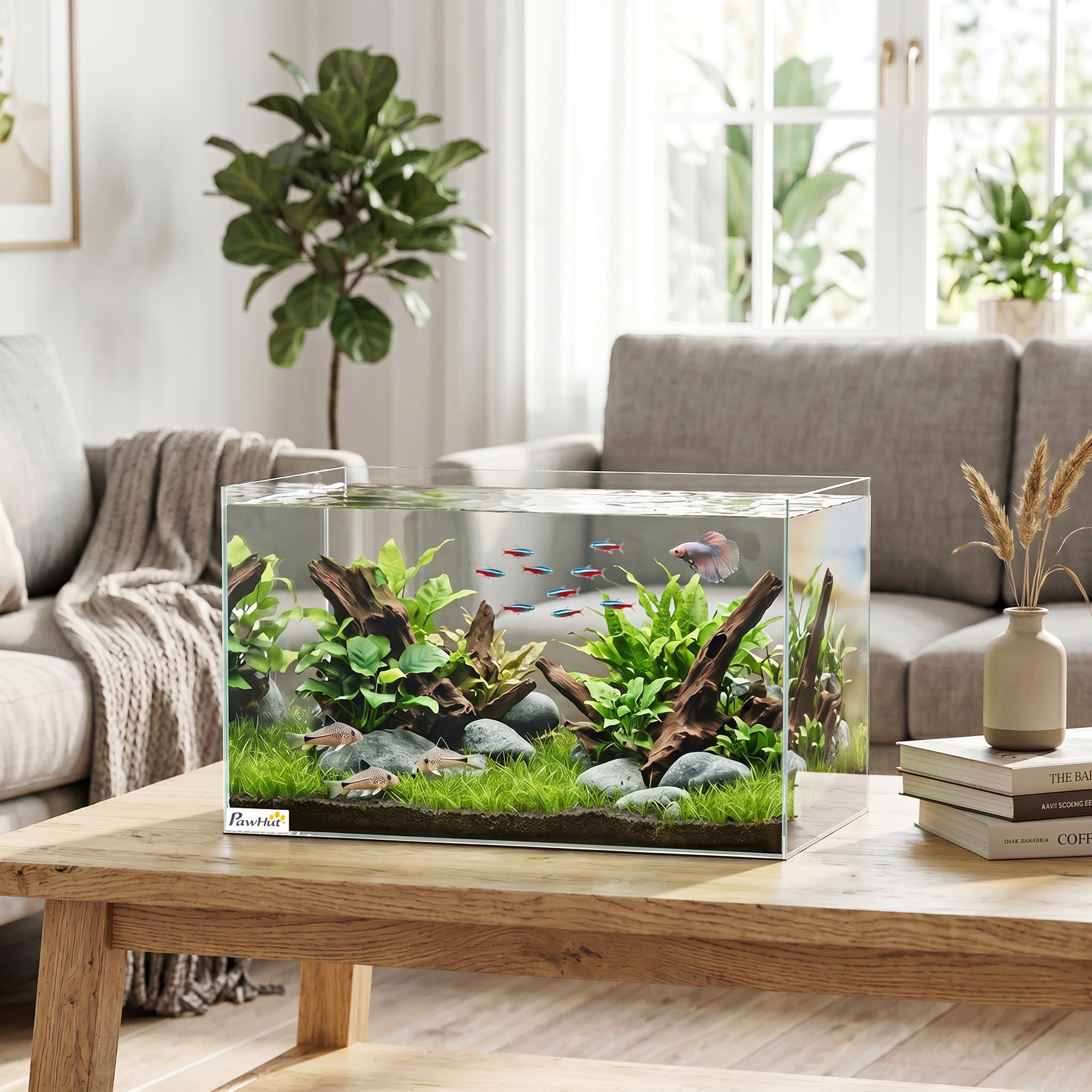 pawhut-aquarium-en-verre-43l-50-x-30-x-30-cm-avec-tapis-de-protection image 3