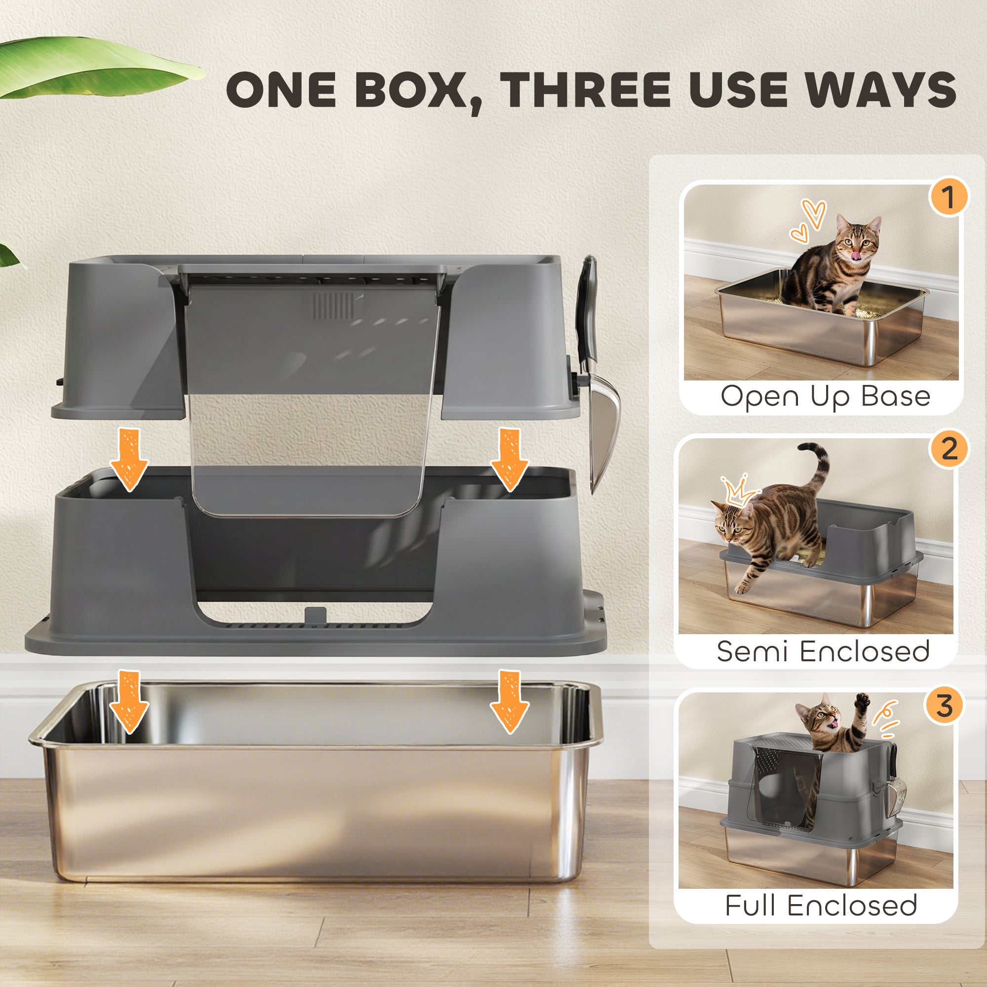 pawhut-bac-liti-re-xl-ferm-inox-avec-couvercle-100-et-pelle-gris-fonc image 7