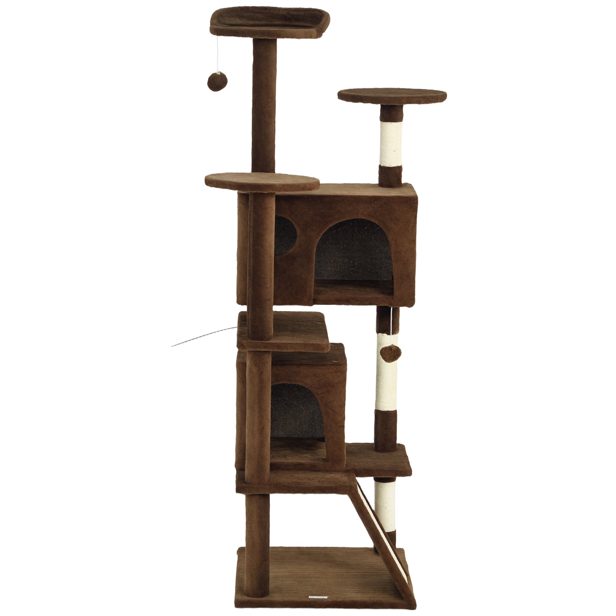 pawhut-arbre-chat-160-cm-avec-2-niches-lit-rampe-et-griffoirs-marron-clair image 2