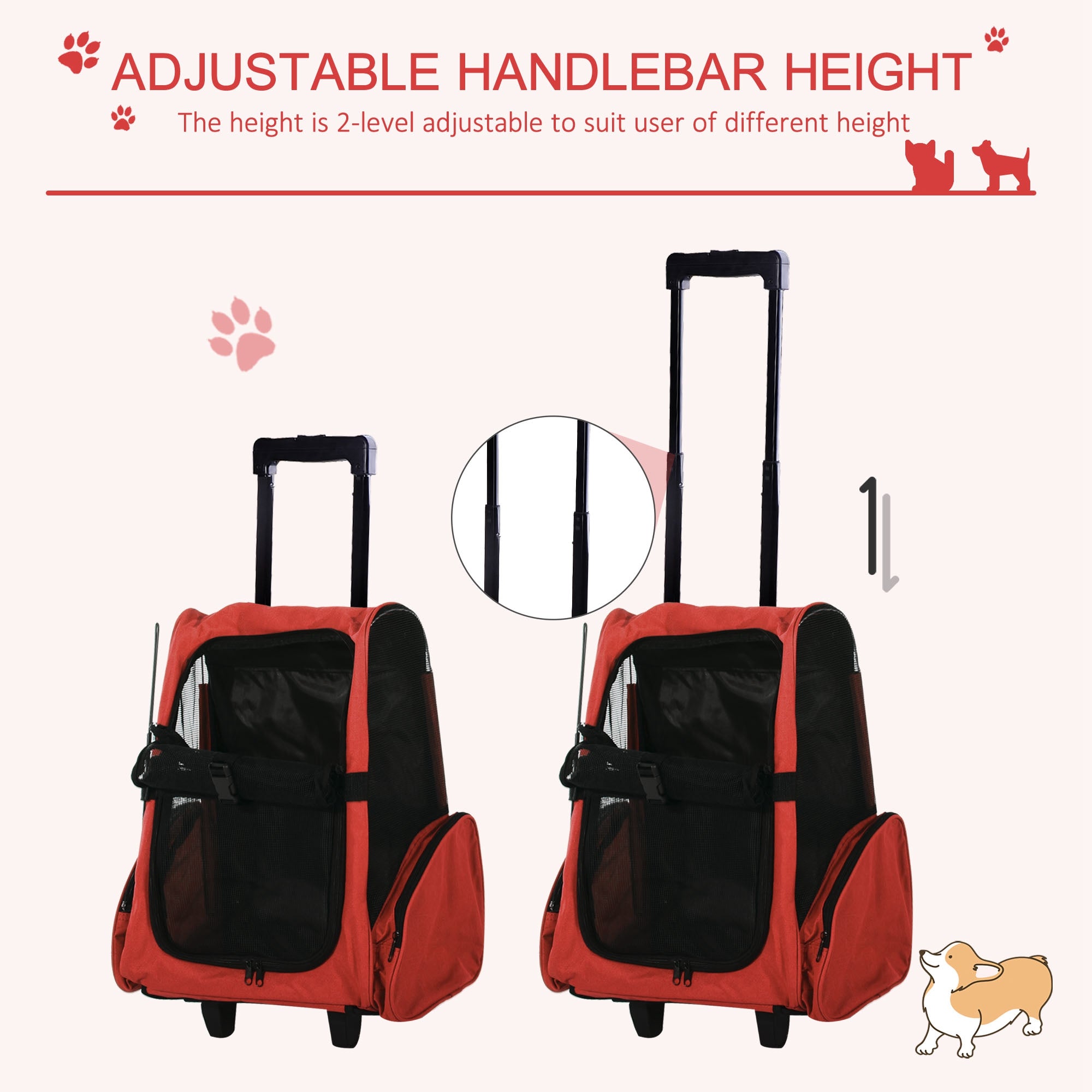 pawhut-sac-dos-transport-chat-roulettes-trolley-t-lescopique-42-x-25-x-55-cm-rou image 7