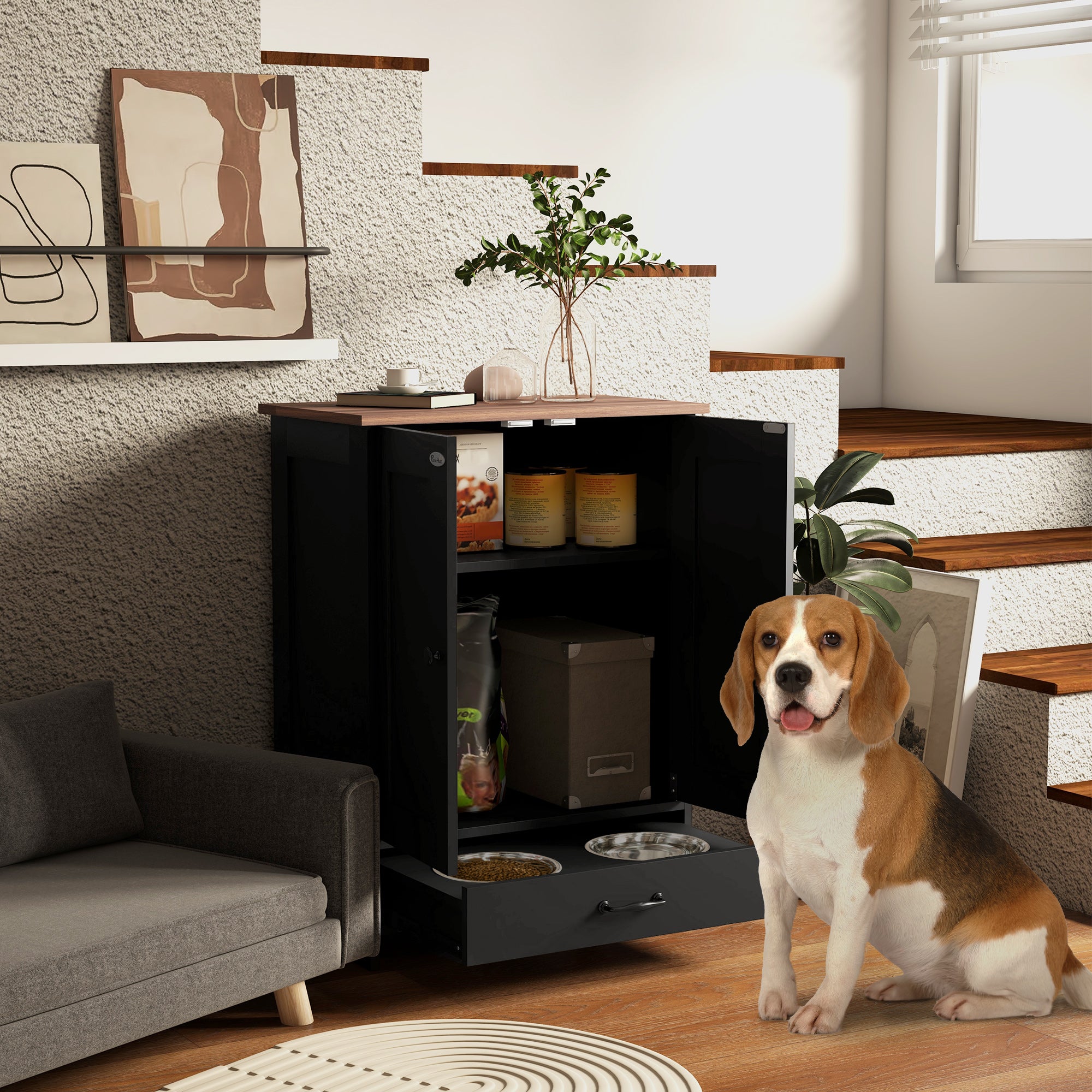 pawhut-station-d-alimentation-chien-avec-bols-cach-s-et-placard-de-rangement-noi image 4