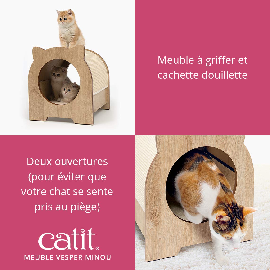 catit-vesper-minou-cachette-lit-et-griffoir-ch-ne image 2