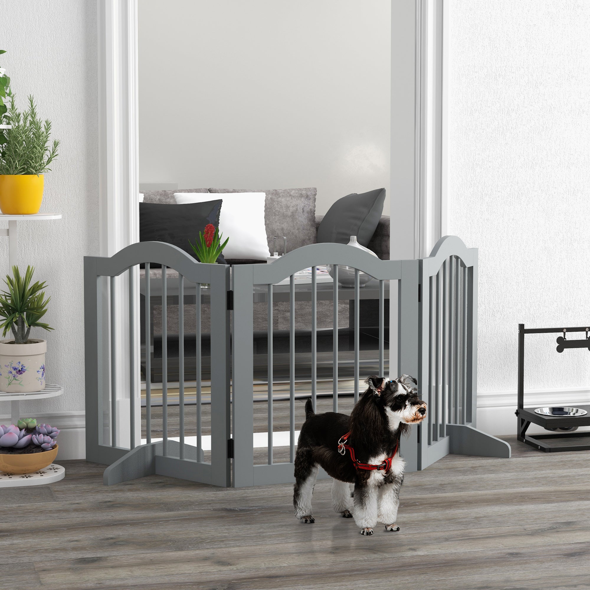 pawhut-barri-re-chien-pliable-en-bois-3-panneaux-avec-pieds-gris image 3