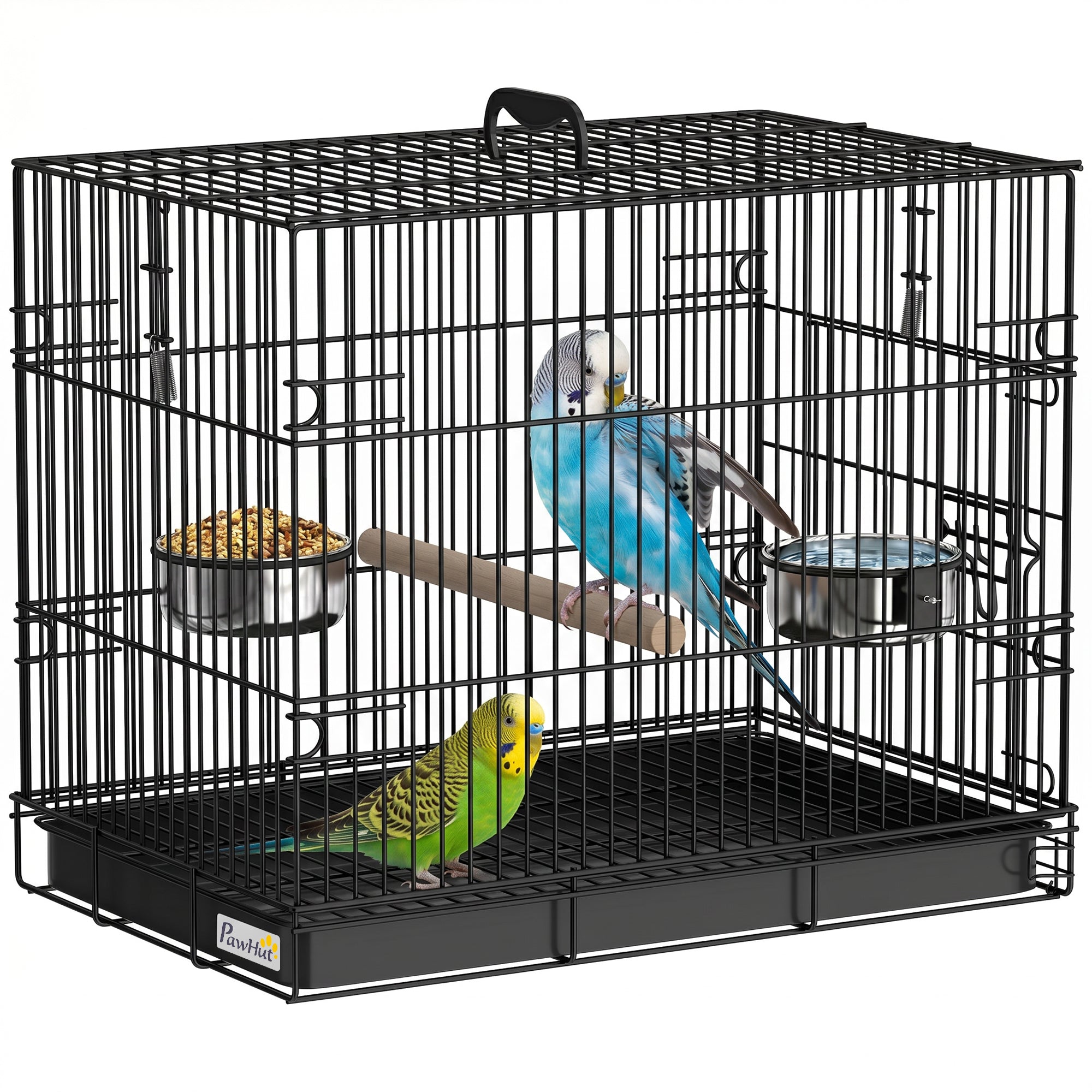 pawhut-cage-de-voyage-pliable-en-m-tal-pour-oiseaux-avec-perchoir-en-bois-gamell image 1