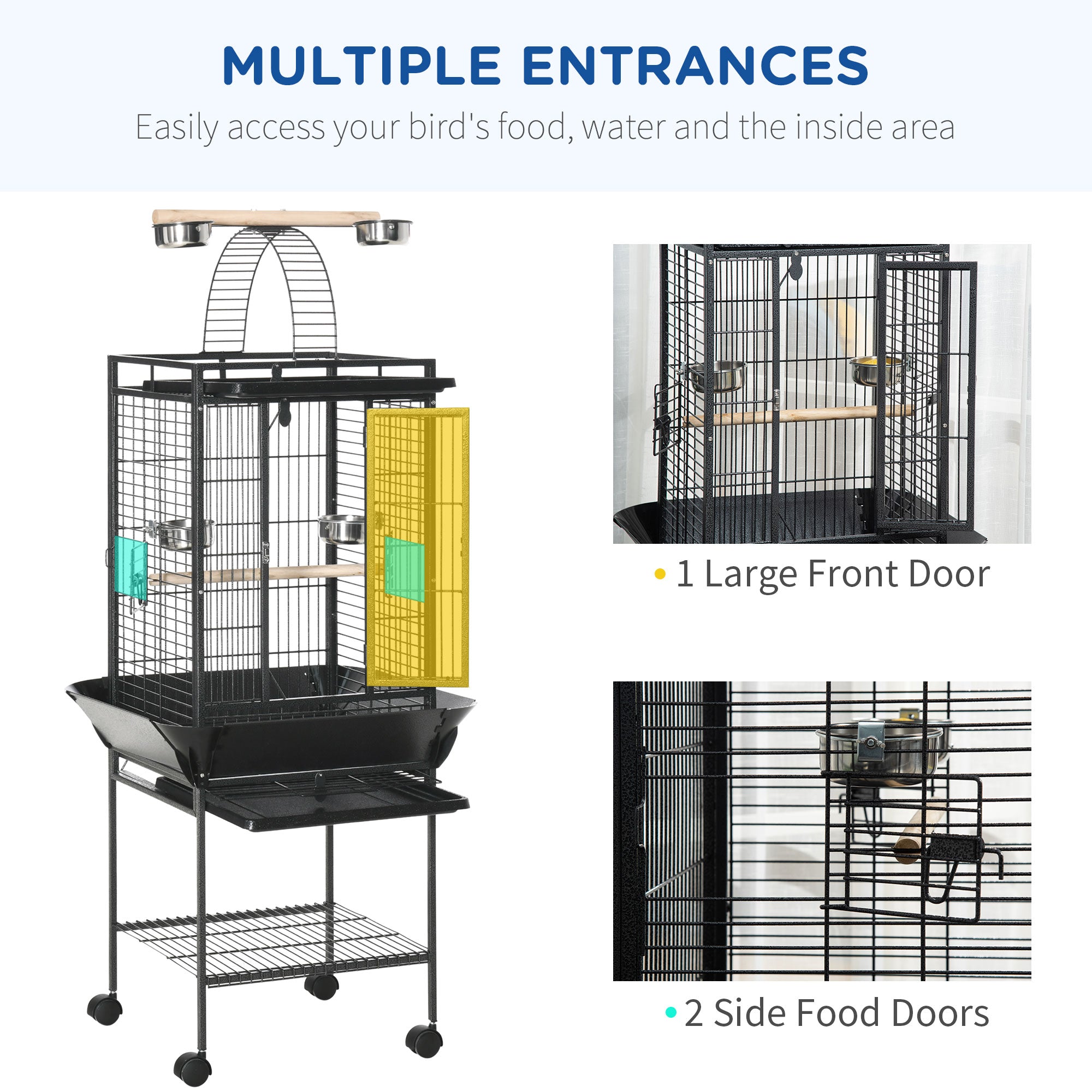 pawhut-cage-voli-re-156-cm-pour-perruche-et-conure-avec-aire-de-jeu-et-roulettes image 8