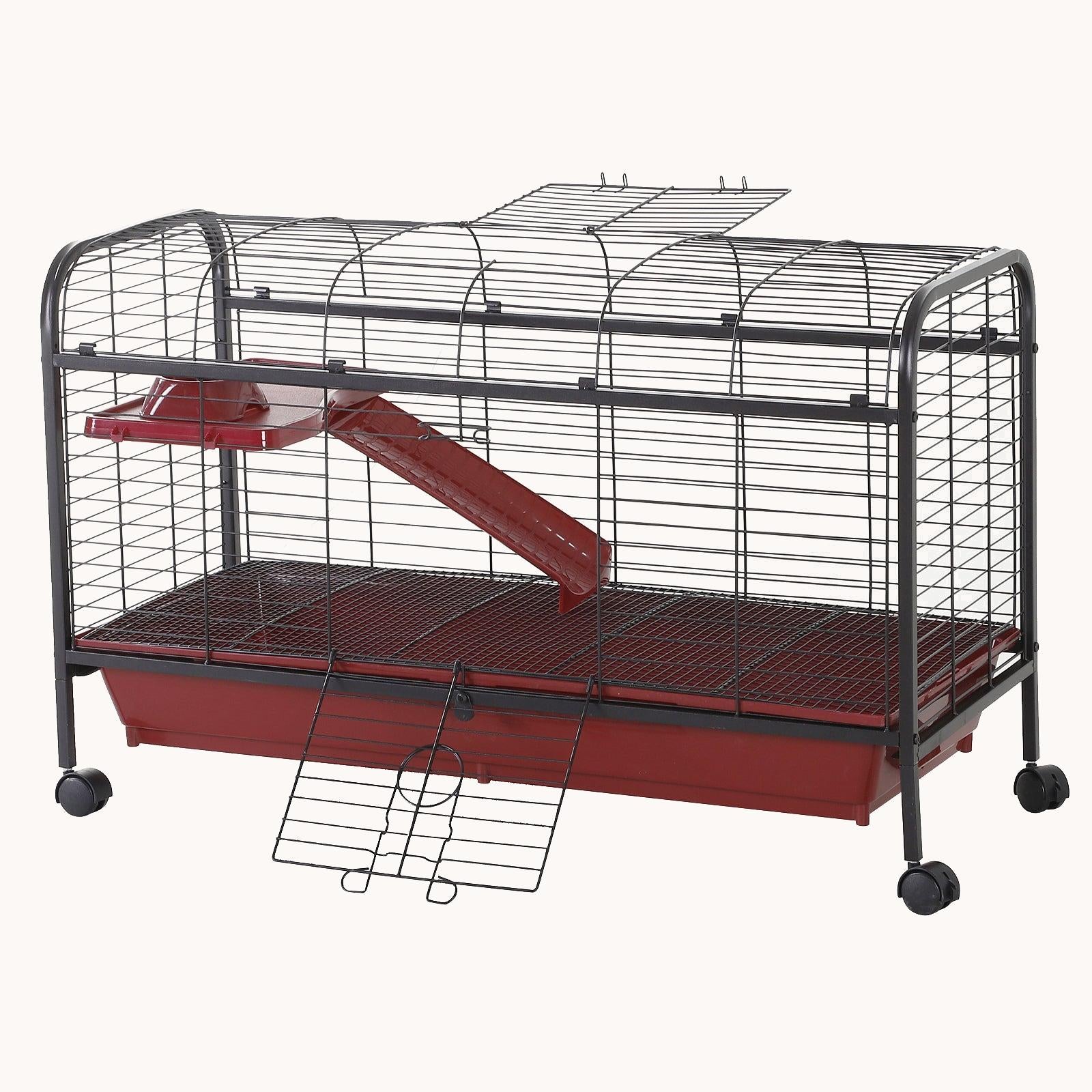 pawhut-cage-petits-animaux-41-avec-mangeoire-roulettes-rampe-et-plateforme image 1