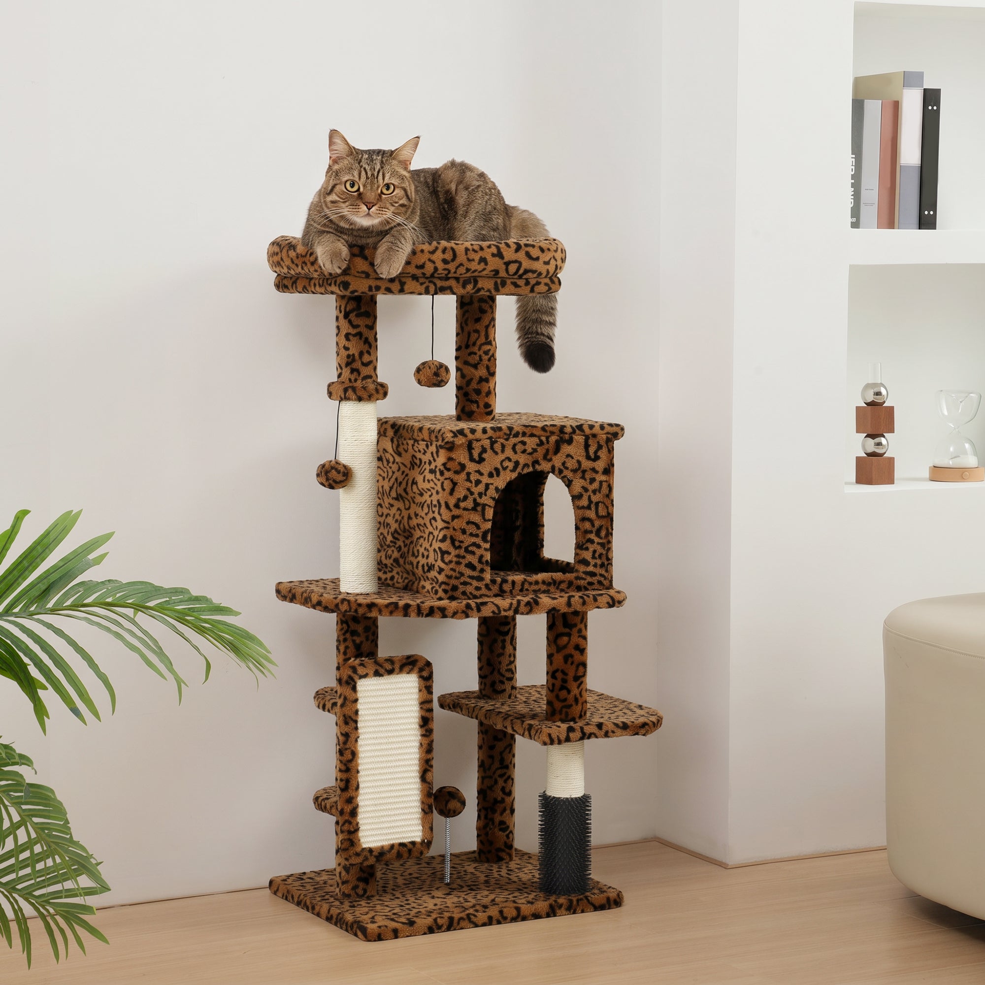 pawhut-arbre-chat-104-cm-l-opard-pour-grands-chats-avec-condo-et-griffoirs image 3