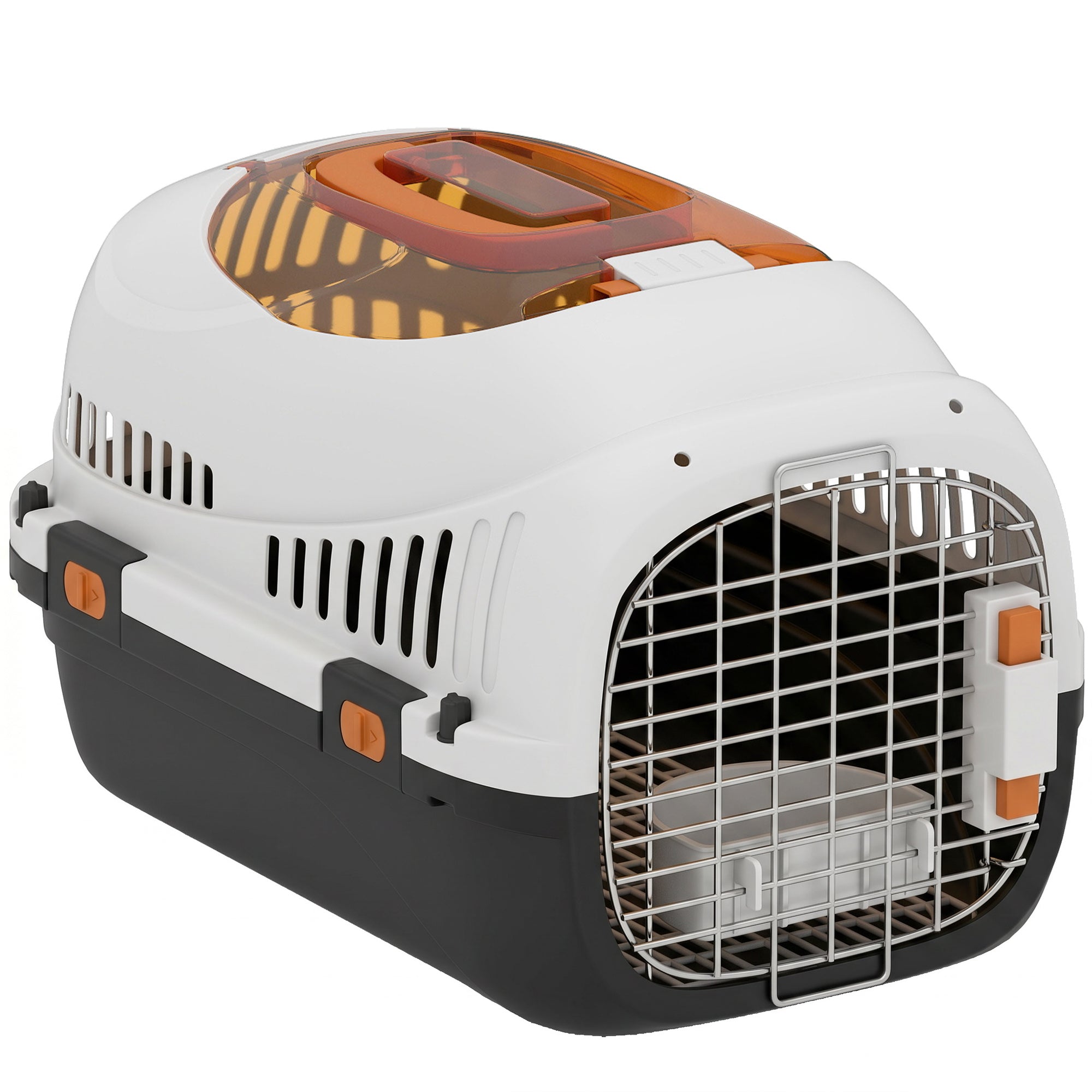 pawhut-cage-de-transport-rigide-avec-porte-acier-et-gamelle-49-x-32-x-31-cm image 2