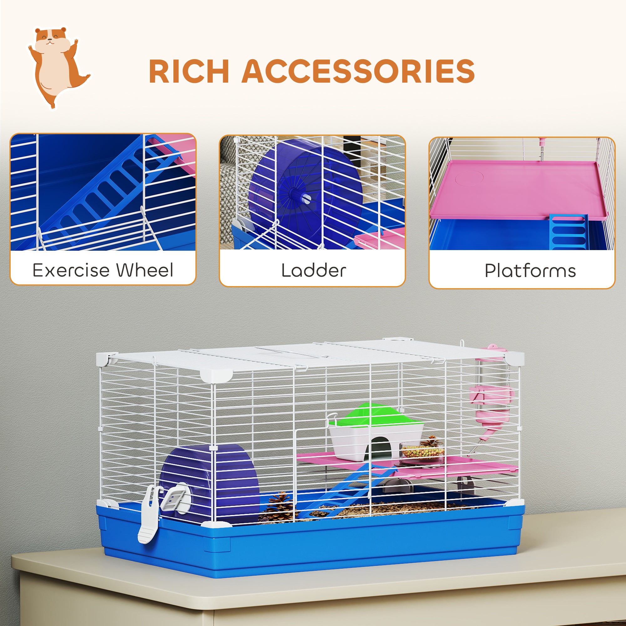 pawhut-cage-hamster-47-cm-2-tages-avec-roue-biberon-et-gamelle-bleu image 8