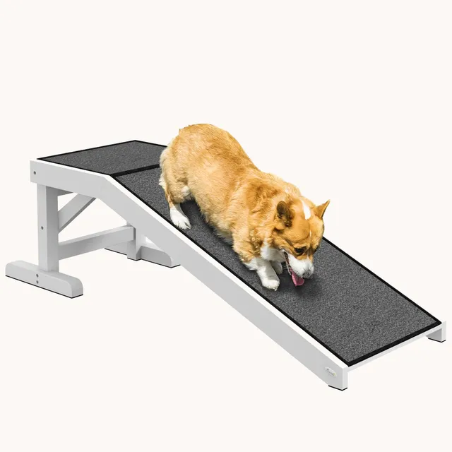 pawhut-rampe-chien-pour-lit-124-cm-avec-tapis-antid-rapant-et-plateforme-blanche image 1