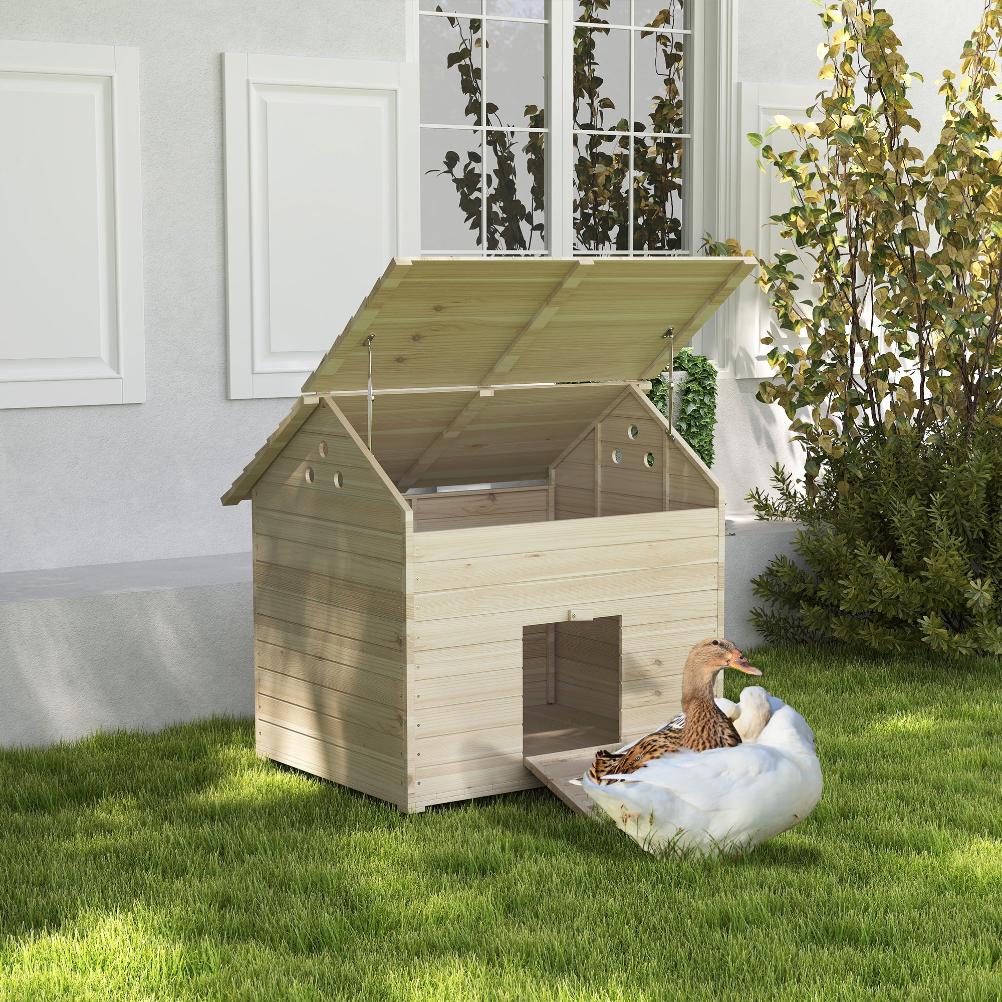 pawhut-abri-canard-sur-lev-en-bois-avec-rampe-et-toit-ouvrant image 4