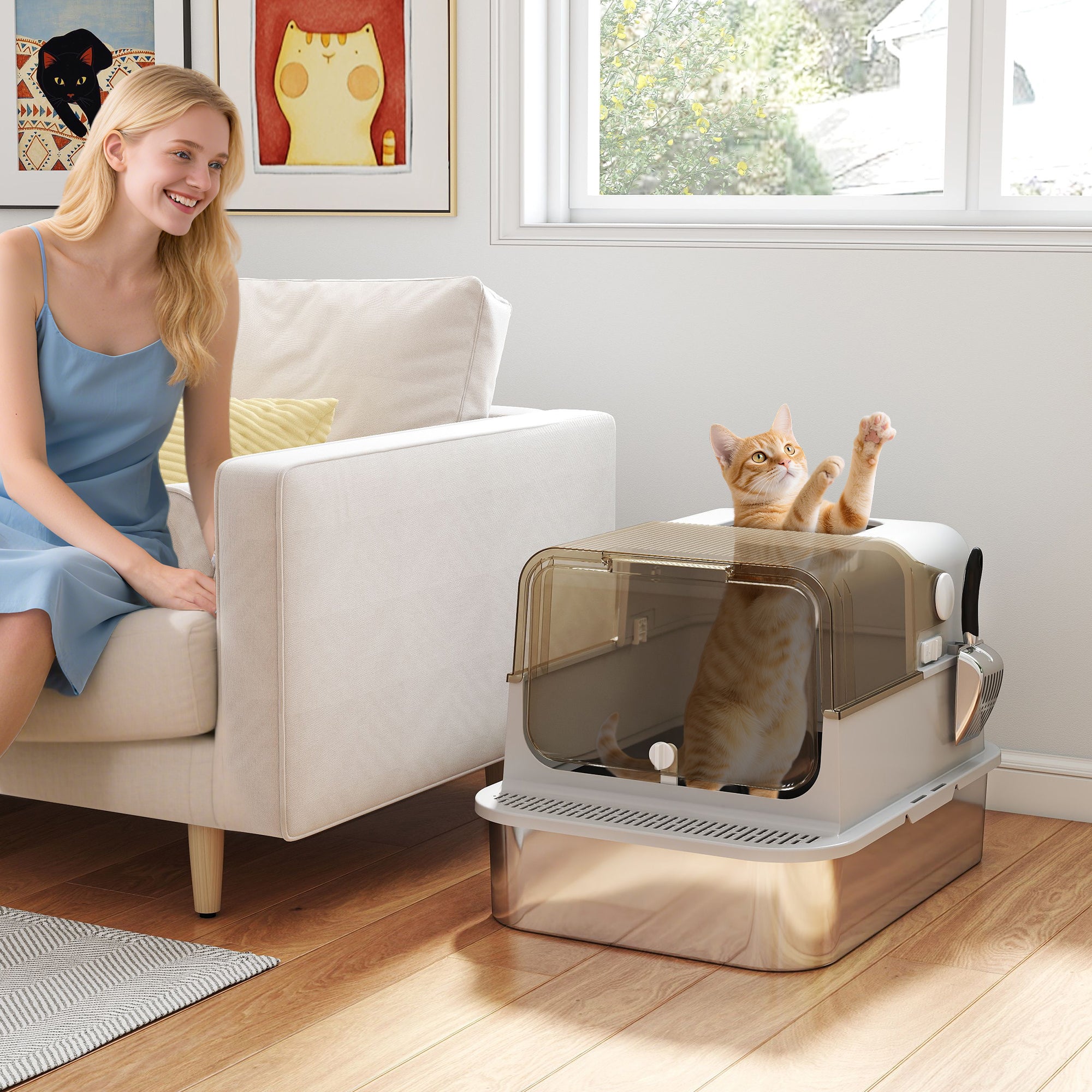 pawhut-bac-liti-re-chat-xxl-inox-ferm-anti-odeurs-70-cm image 4