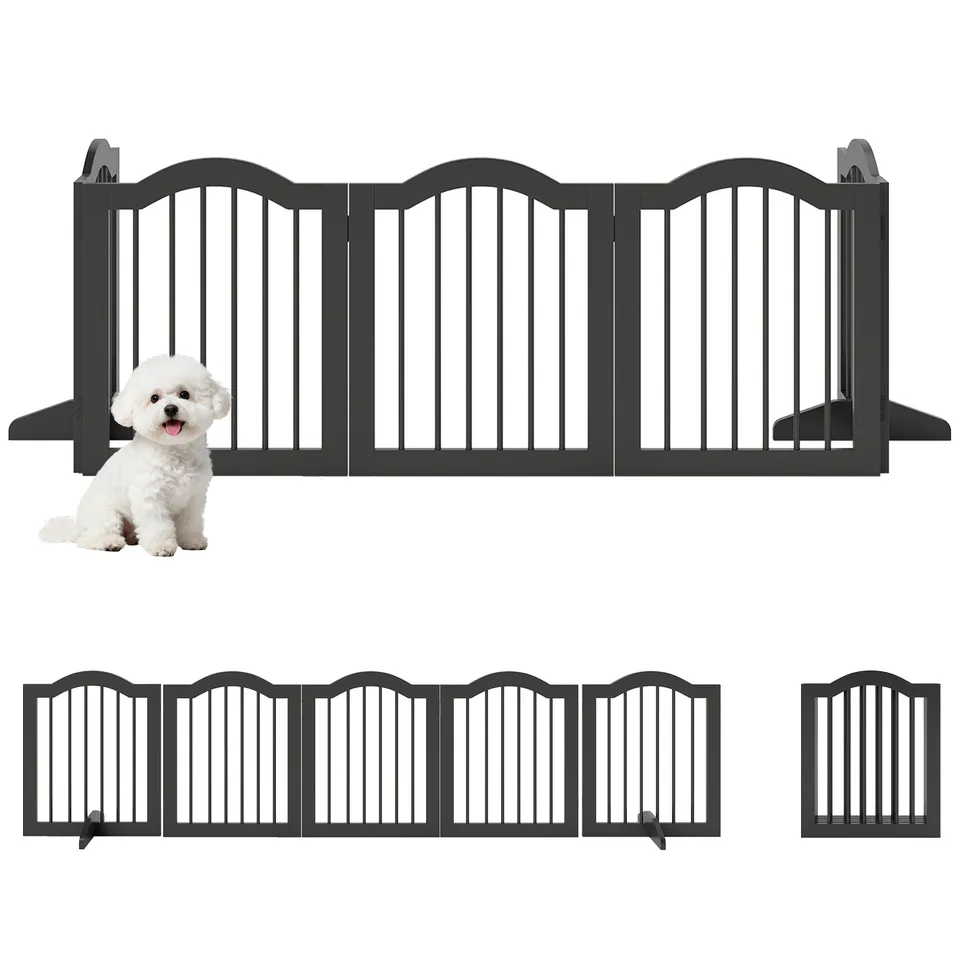 pawhut-barri-re-chien-en-bois-pliable-5-panneaux-autoportante-noir image 1
