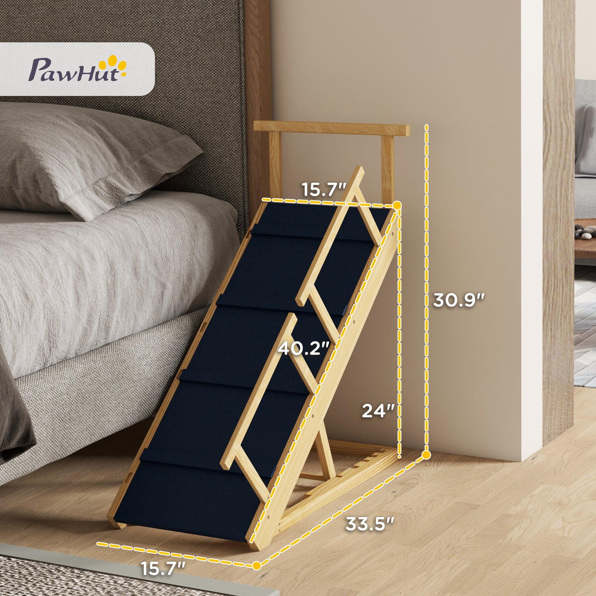 pawhut-rampe-pliable-pour-chien-en-bois-de-pin-4-hauteurs-r-glables-tapis-antid- image 6