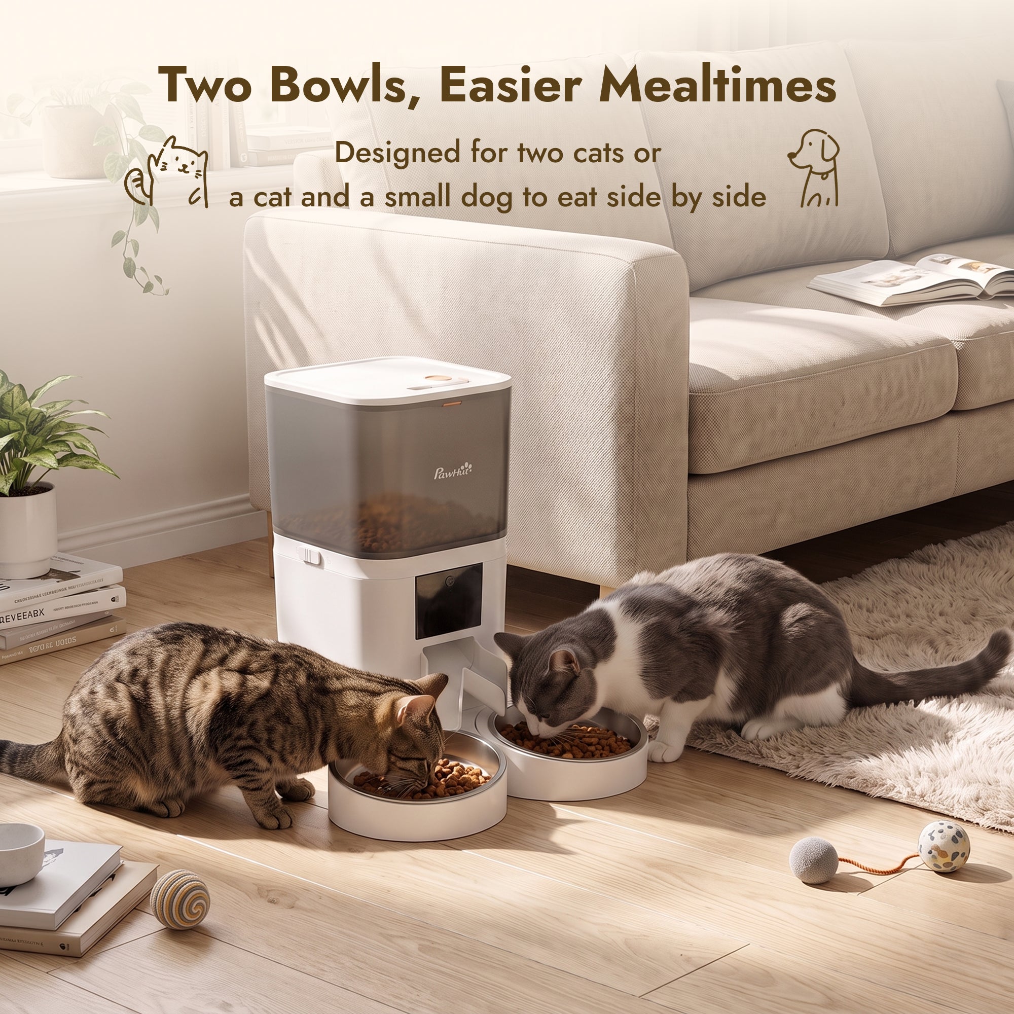 pawhut-distributeur-croquettes-chat-automatique-6l-avec-appli-et-double-bol image 7