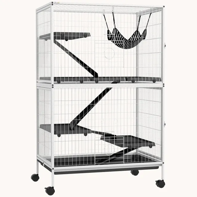 pawhut-cage-5-tages-127-cm-petits-animaux-avec-4-portes-et-plateau-amovible-gris image 1